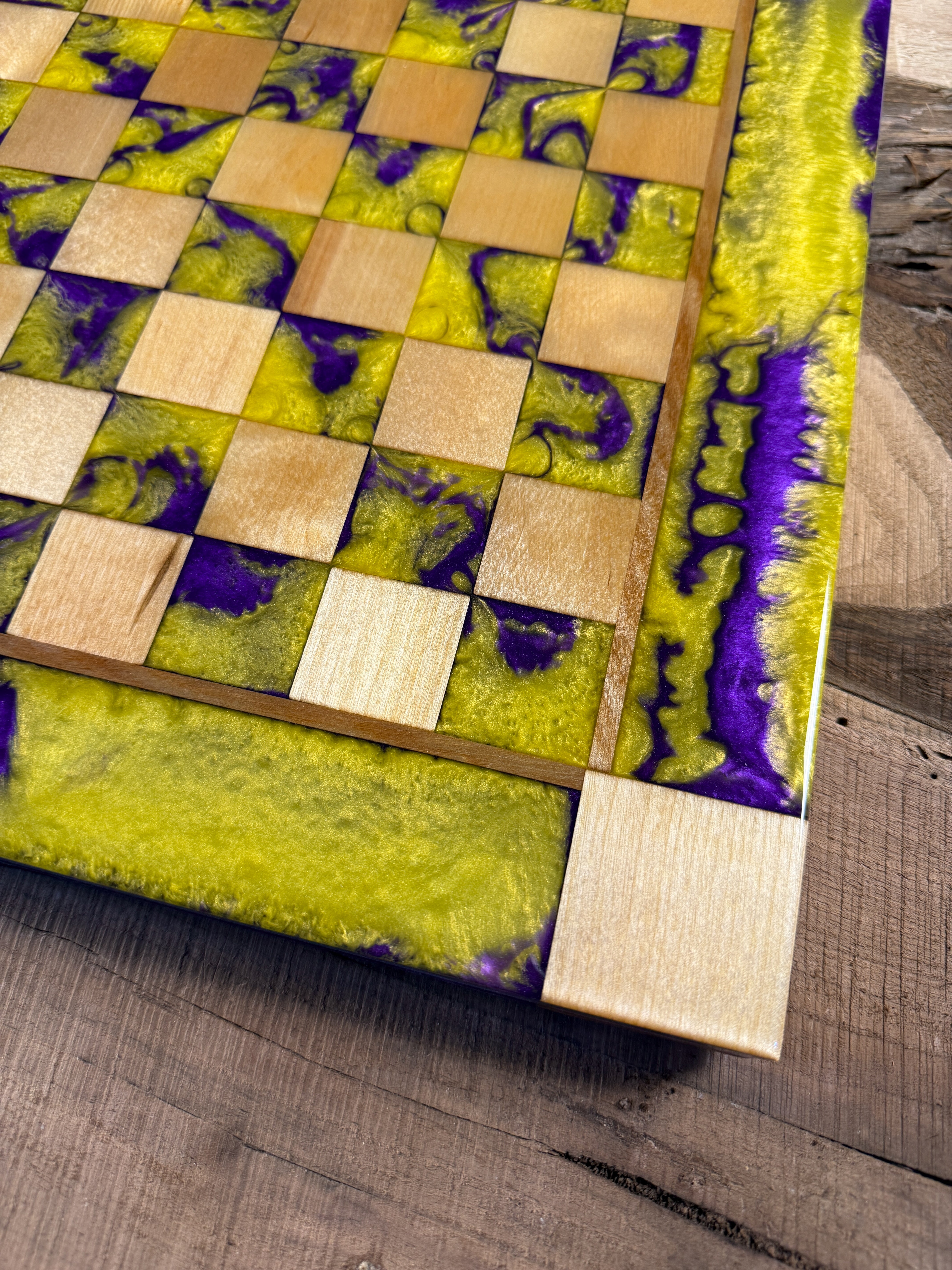 Purple Haze Vivid Yellow Maple Wood Chess Board (INCLUDES PIECES)