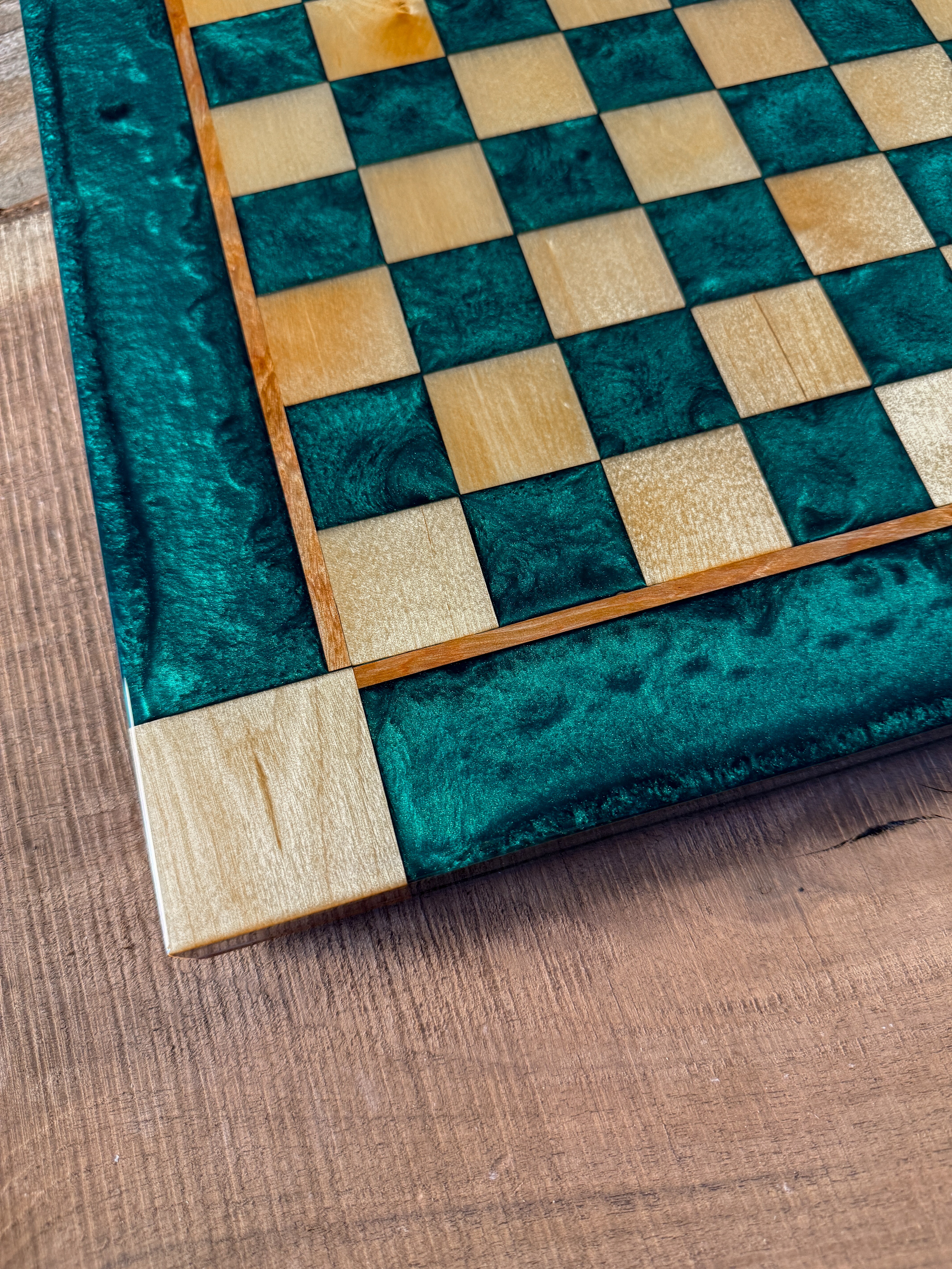 Emerald Green Maple Wood Chess Board (Chess Set Included)