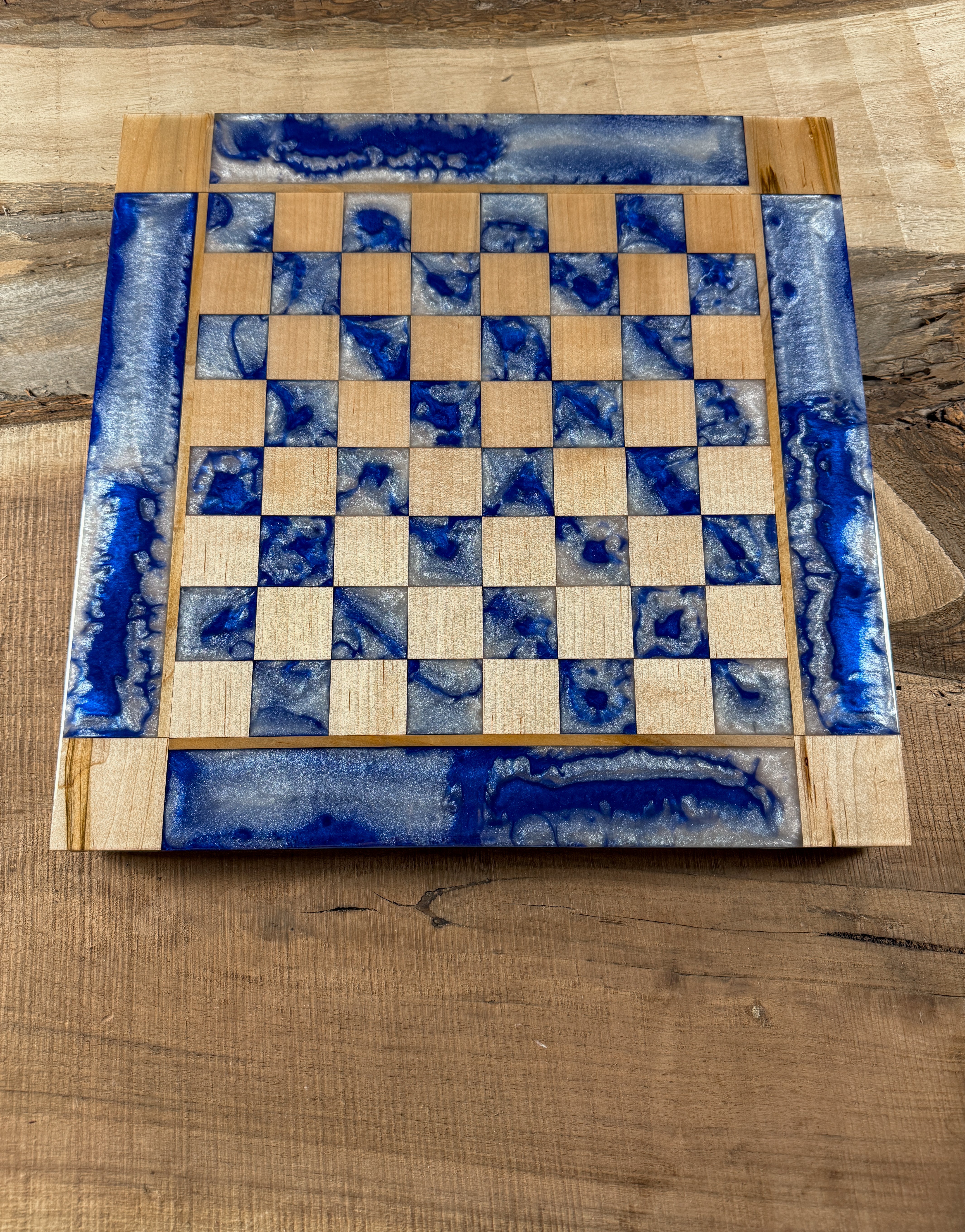 Deep Blue Cloud Maple Wood Chess Board (Chess Set Included)
