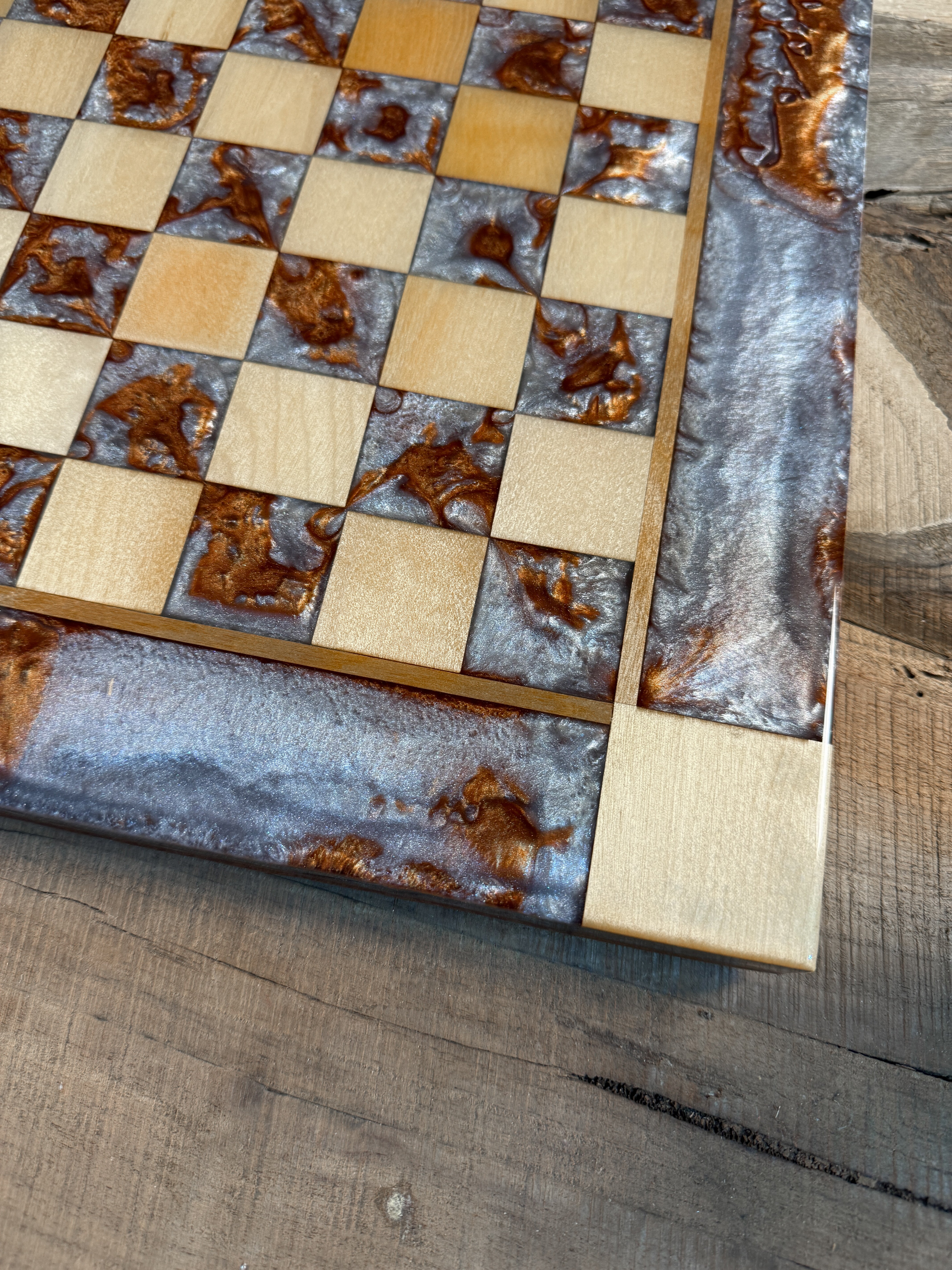 Silver Copper Cloud Maple Wood Chess Board