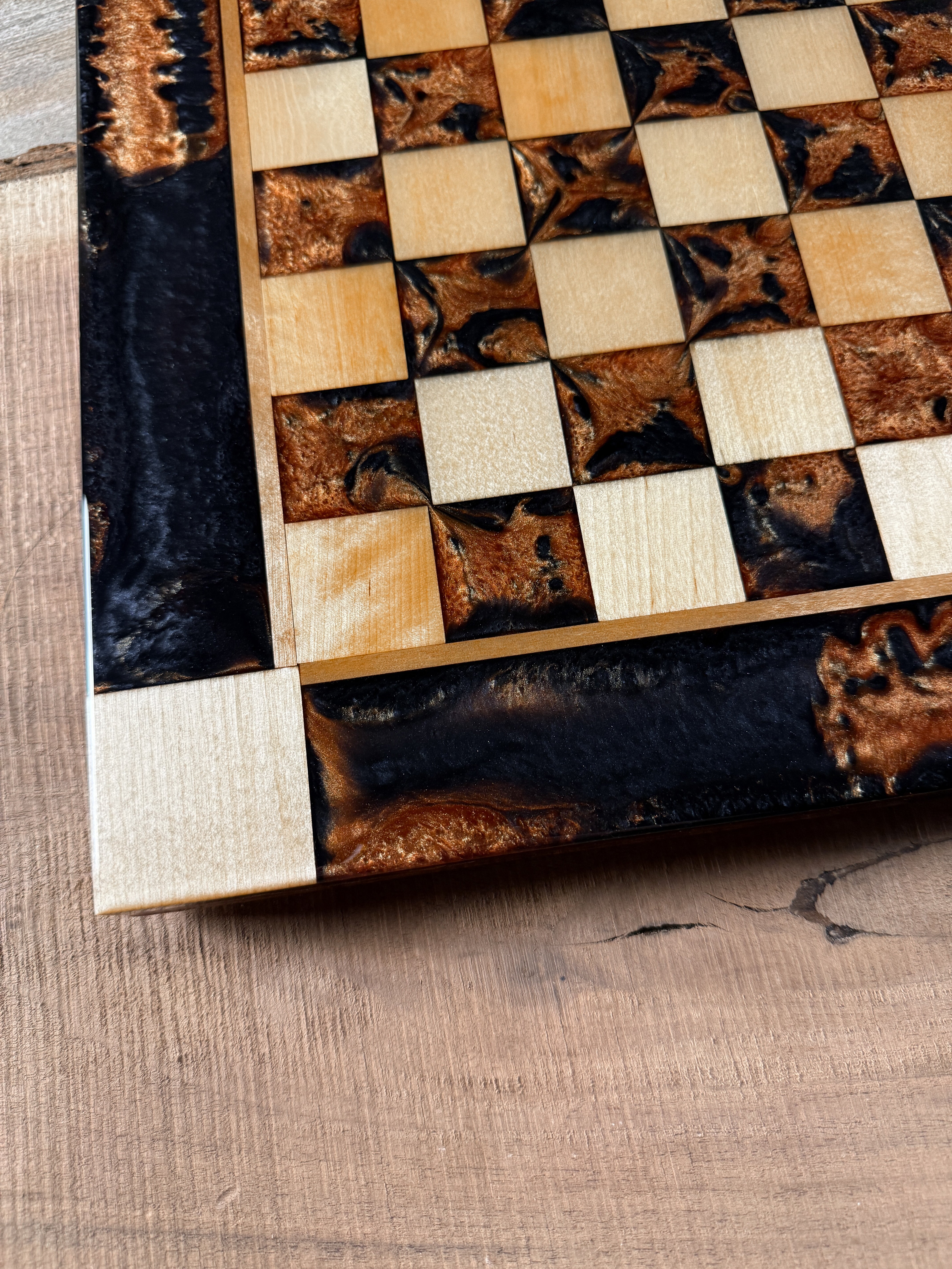 Black Onyx Copper Maple Wood Chess Board (Chess Set Included)
