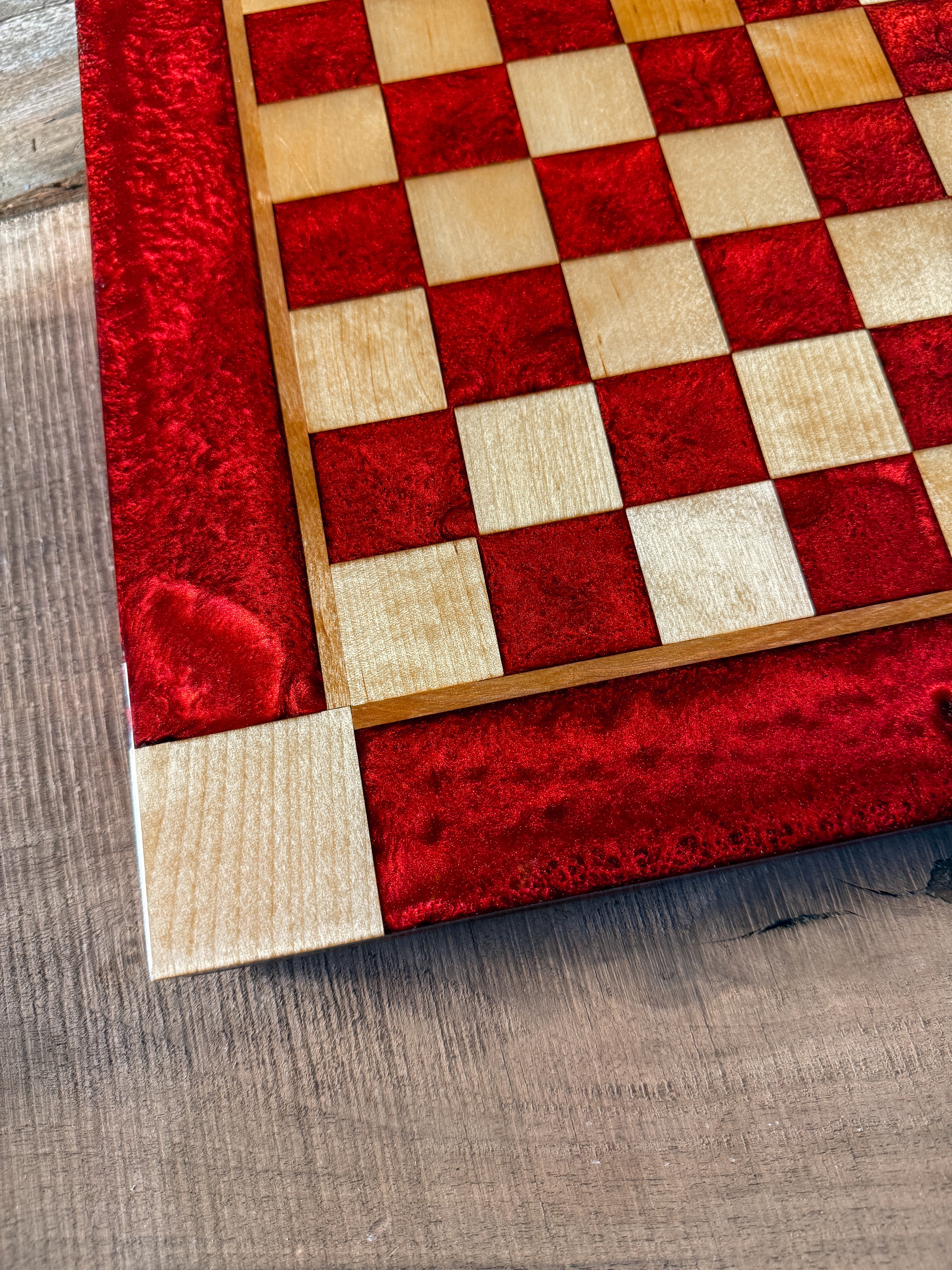 Red Lava Maple Wood Chess Board (Chess Set Included)