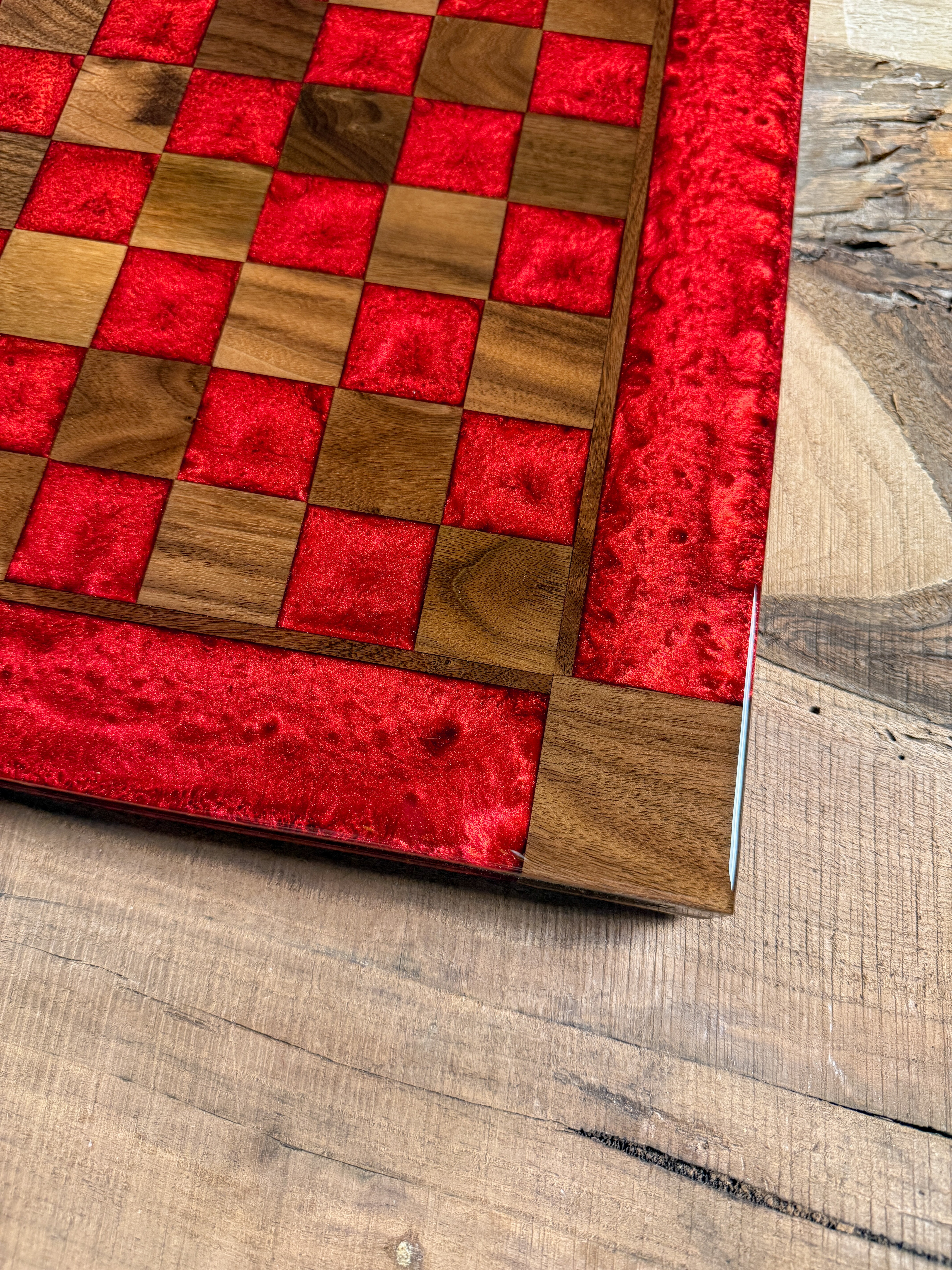 Red Lava Black Walnut Chess Board (Chess Set Included)