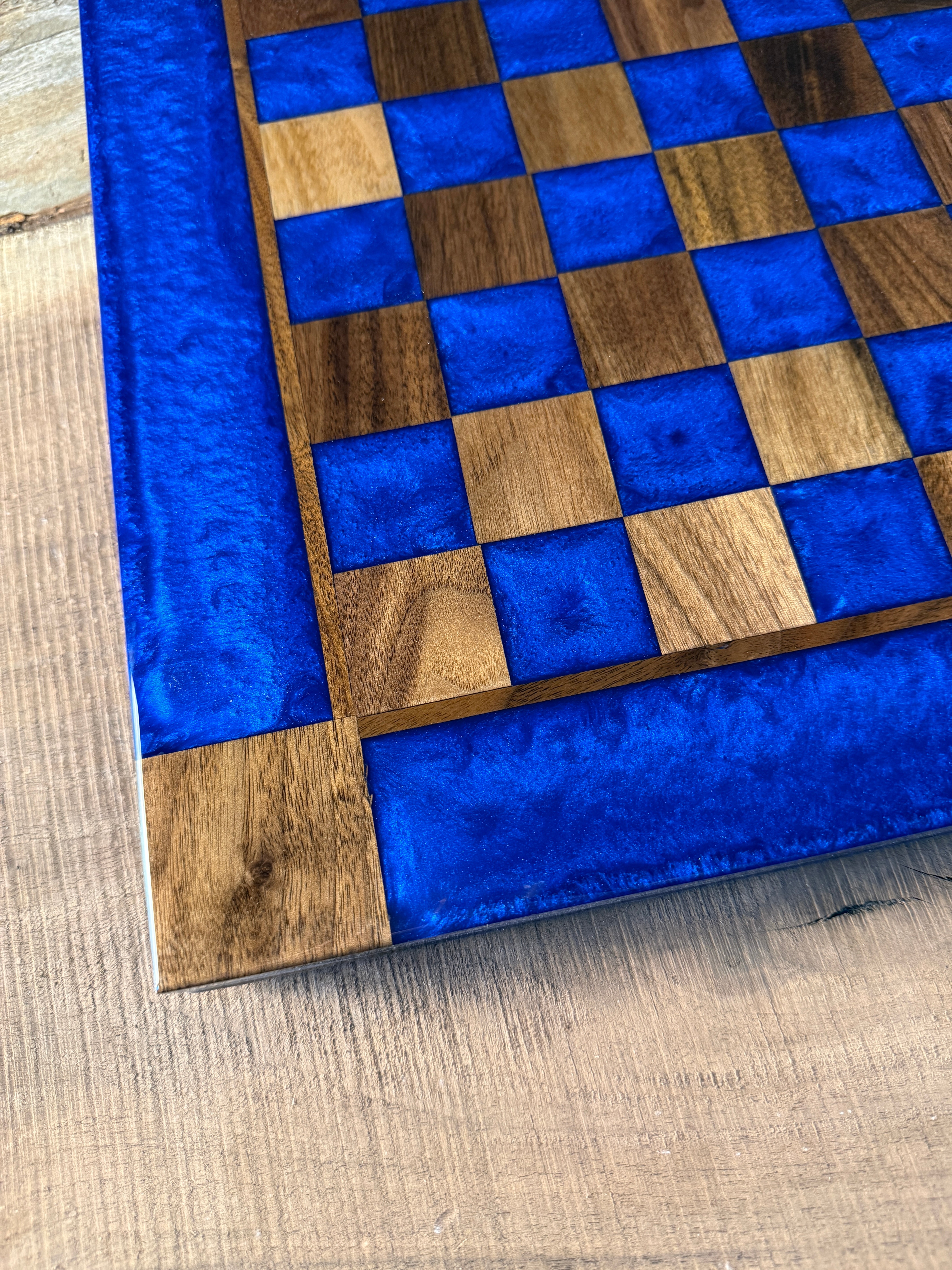 Deep Blue Walnut Chess Board (Chess Set Included)