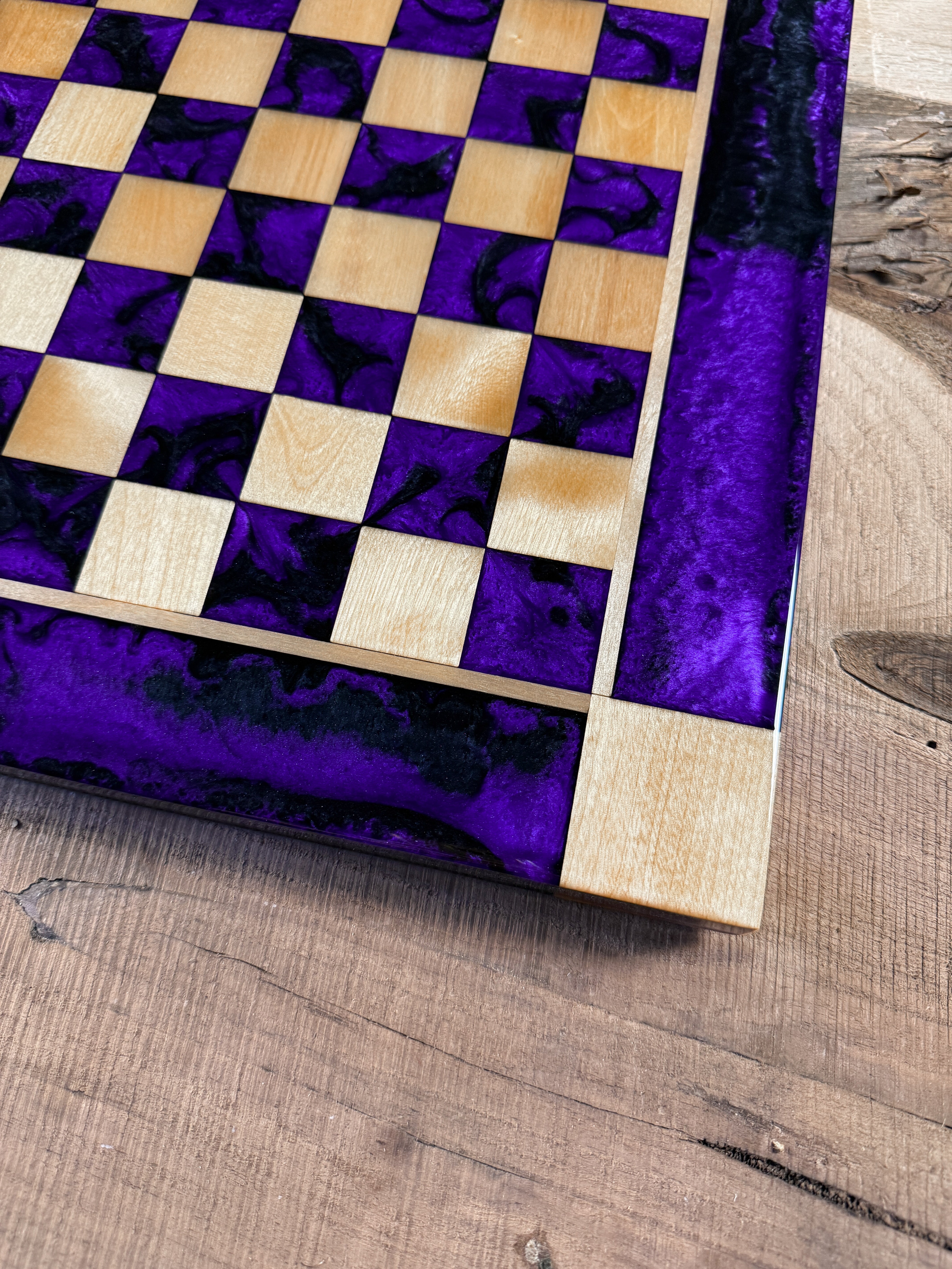 Black Onyx Purple Haze Maple Wood Chess Board (Chess Set Included)