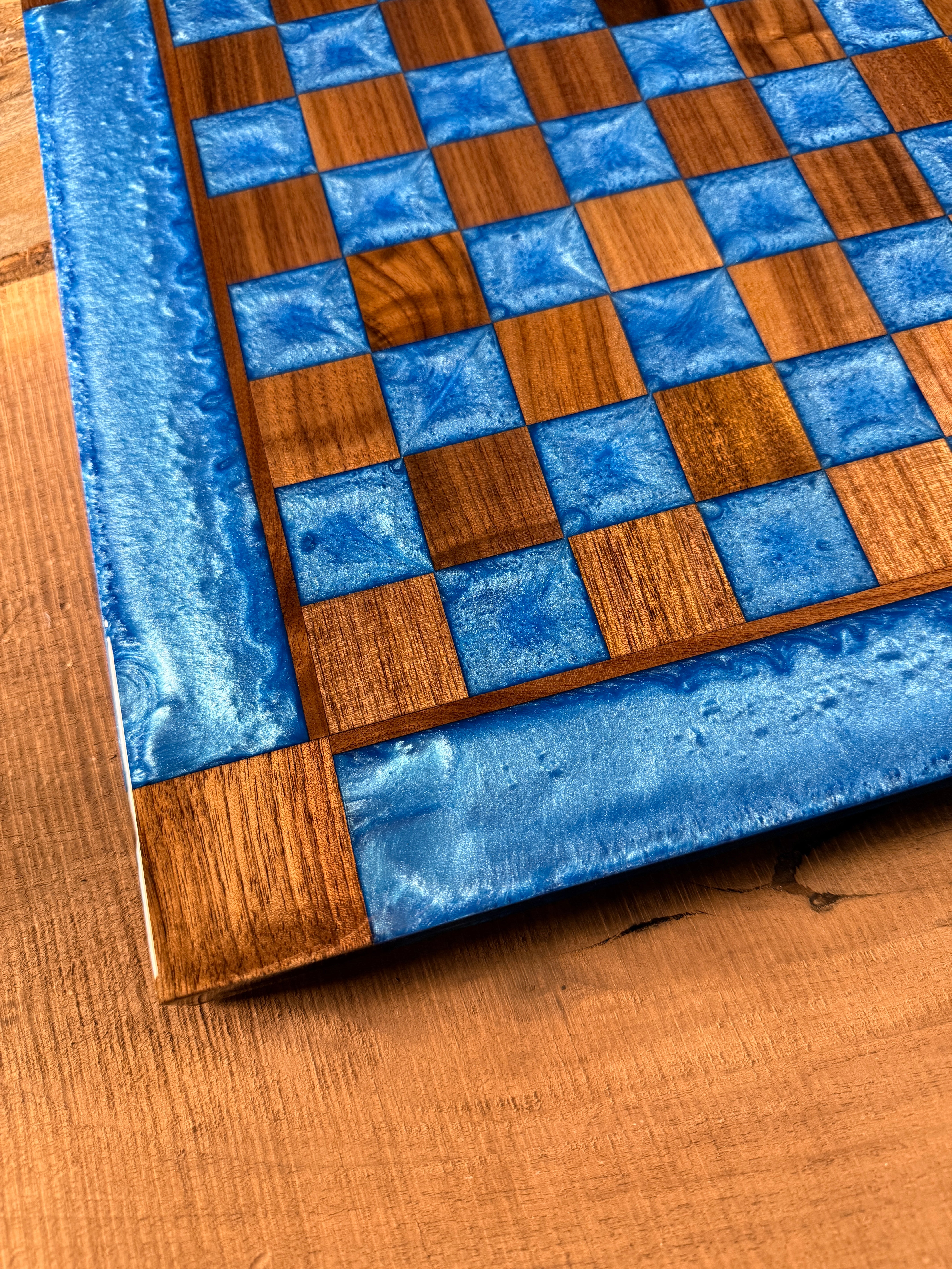 Caribbean Blue Black Walnut Chess Board (Chess Set Included)