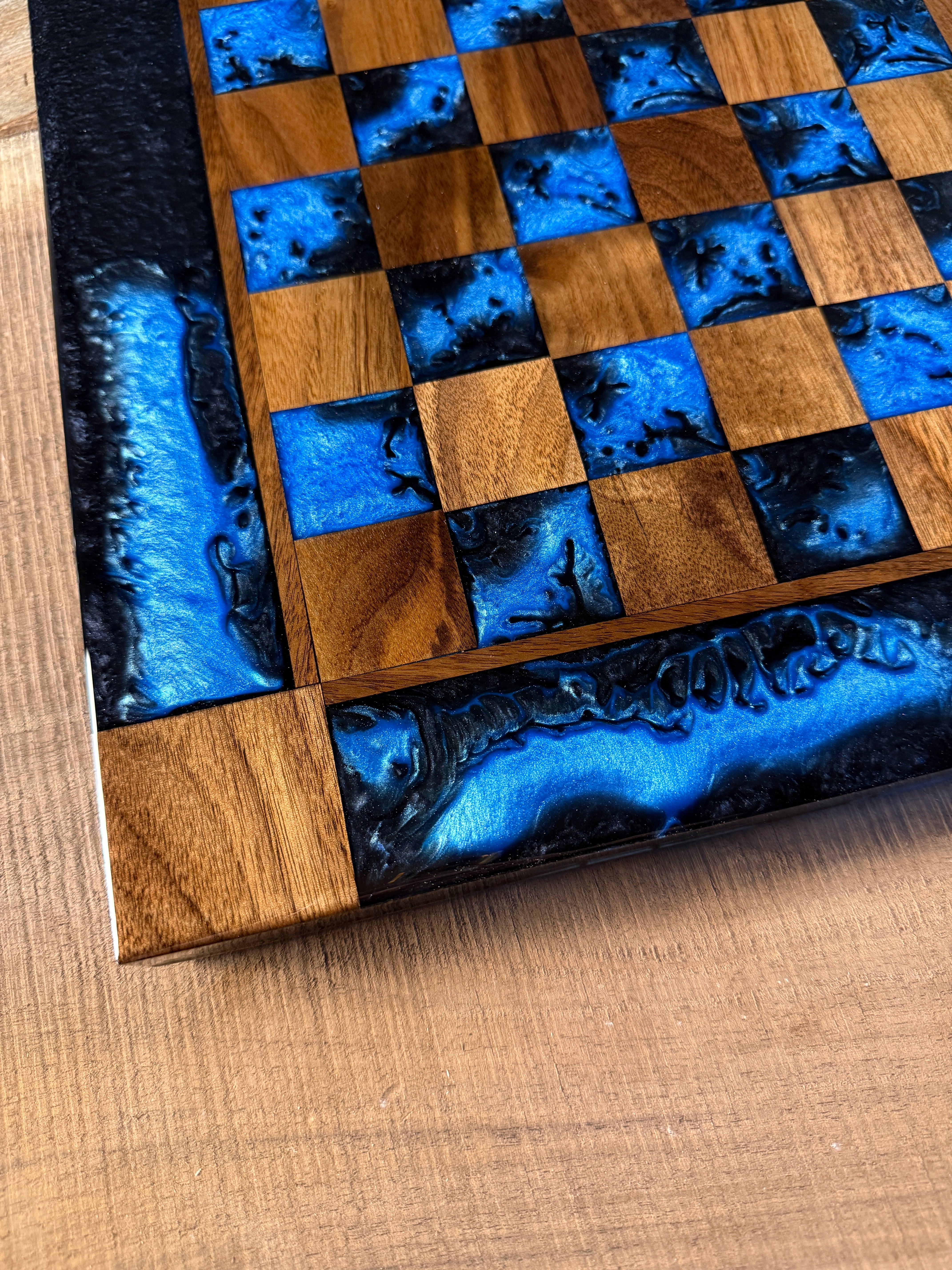 Caribbean Blue Black Onyx Walnut Chess Board (INCLUDES PIECES)