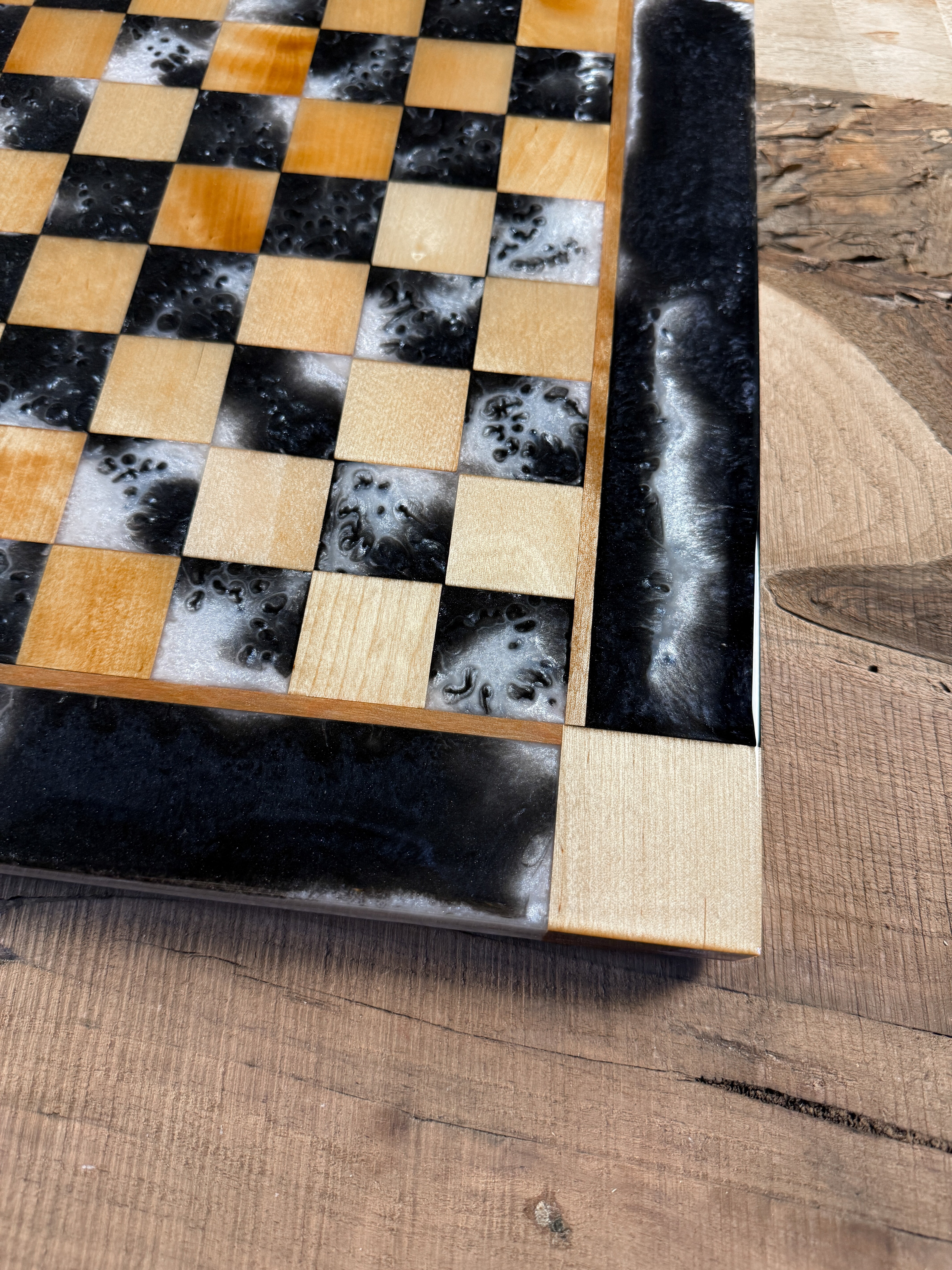 Maple Wood Pearl Black Onyx Chess Board (Glass Chess Set Included)