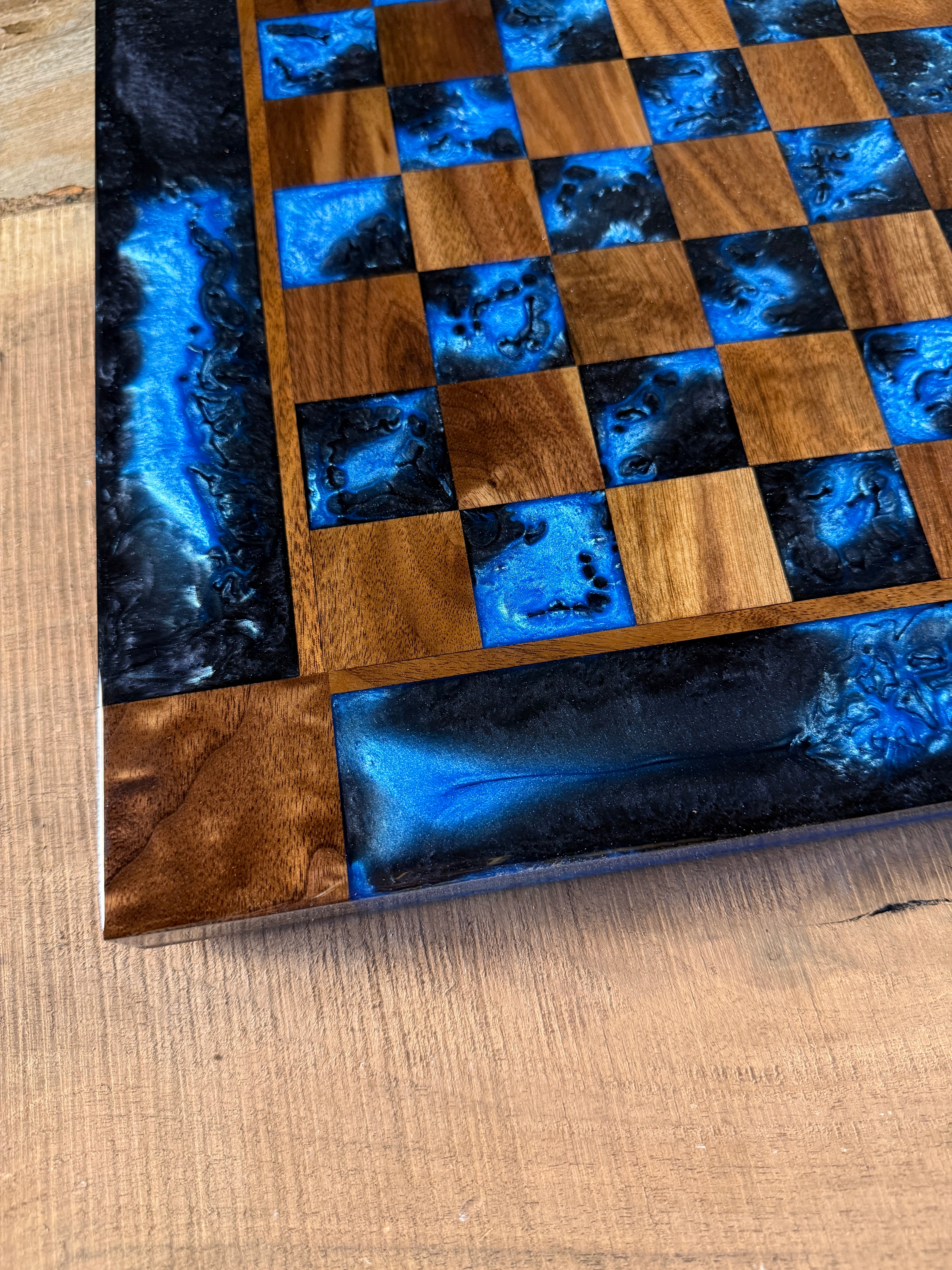 Caribbean Blue Black Onyx Walnut Chess Board (INCLUDES PIECES)