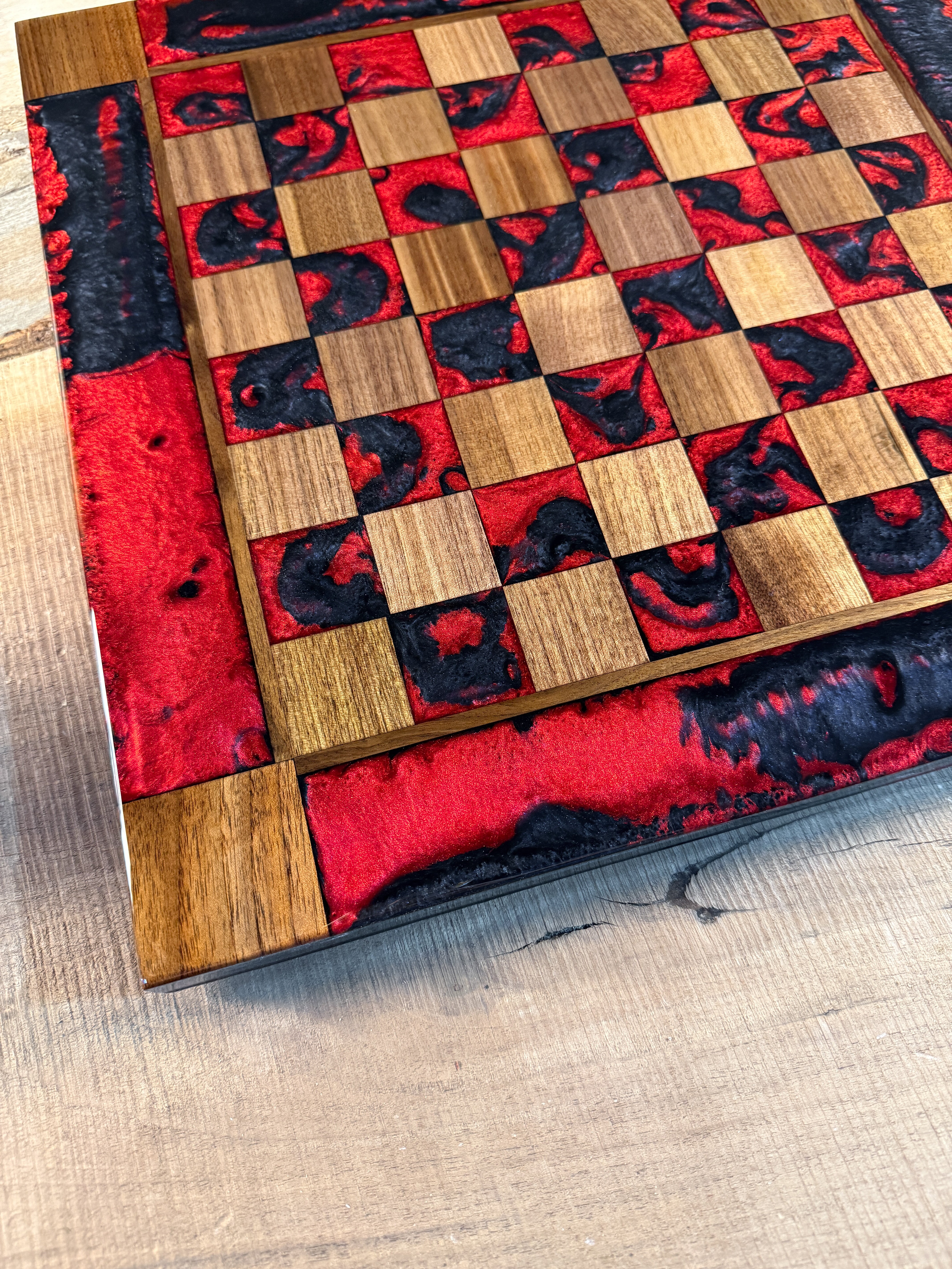 Black Onyx Red Lava Black Walnut Chess Board