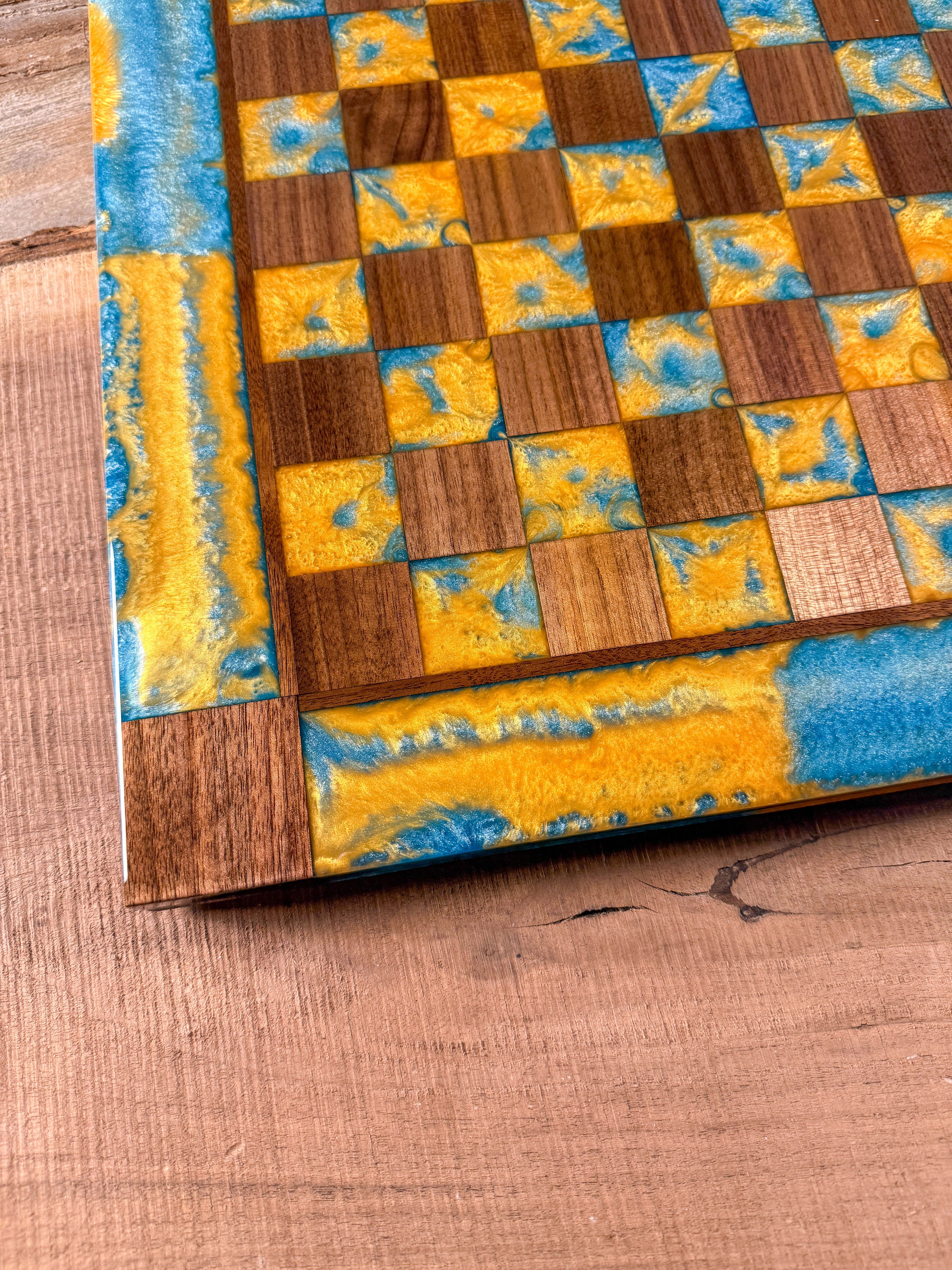 Ocean Sunrise Black Walnut Wood Chess Board (INCLUDES PIECES)