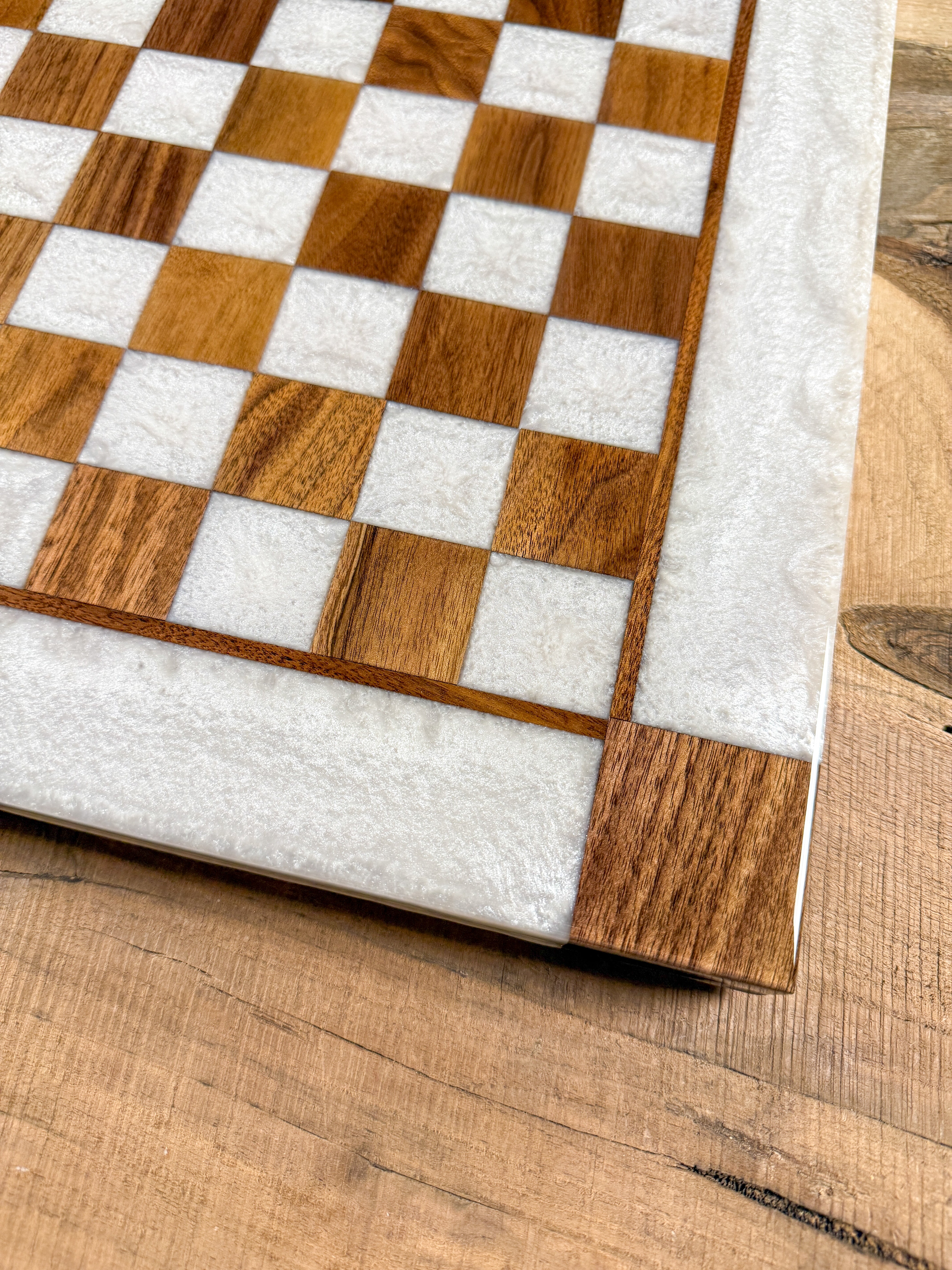 Pure Pearl White Black Walnut Chess Board (Chess Set Included)