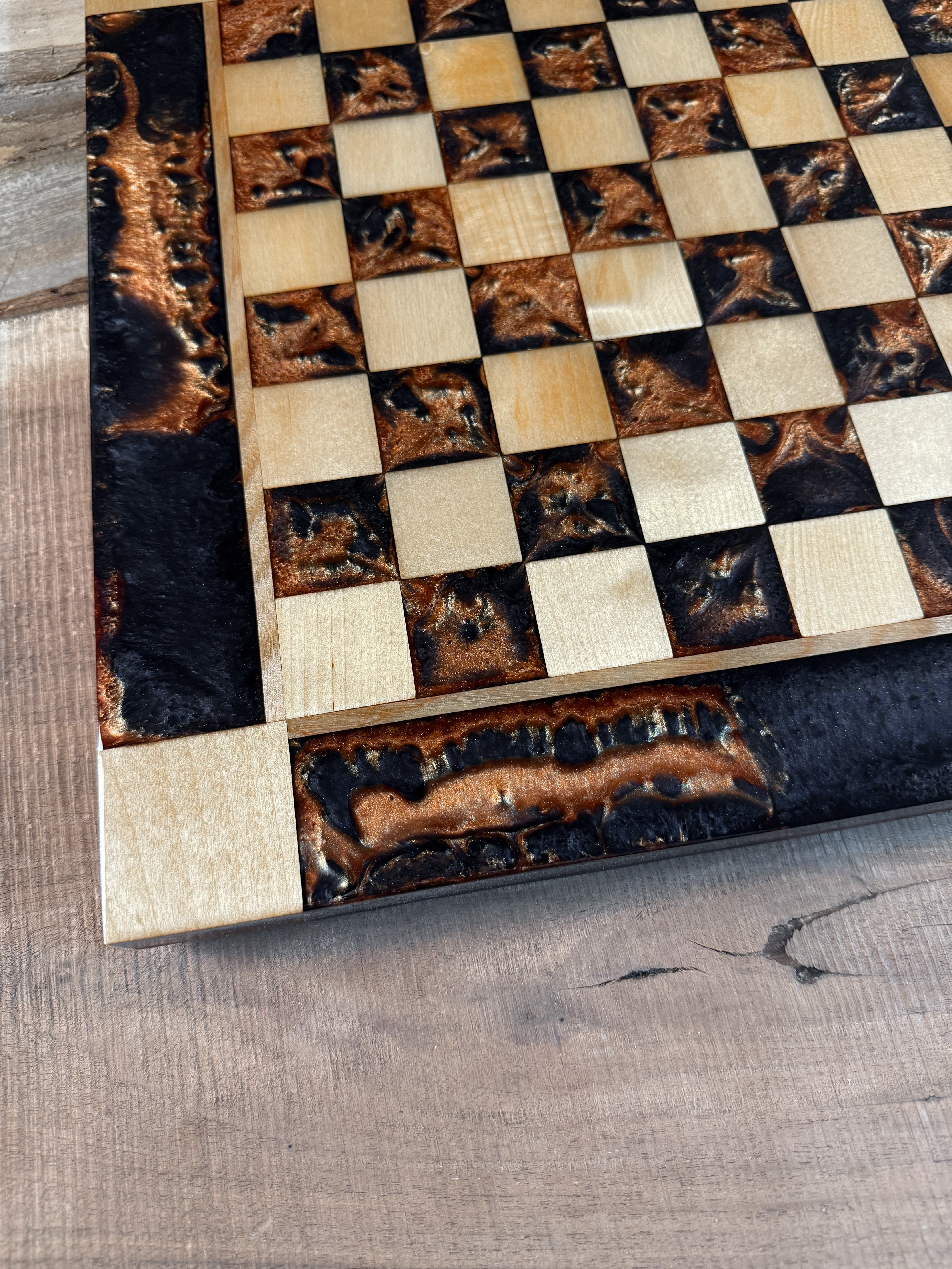 Black Onyx Copper Maple Wood Chess Board (Chess Set Included)