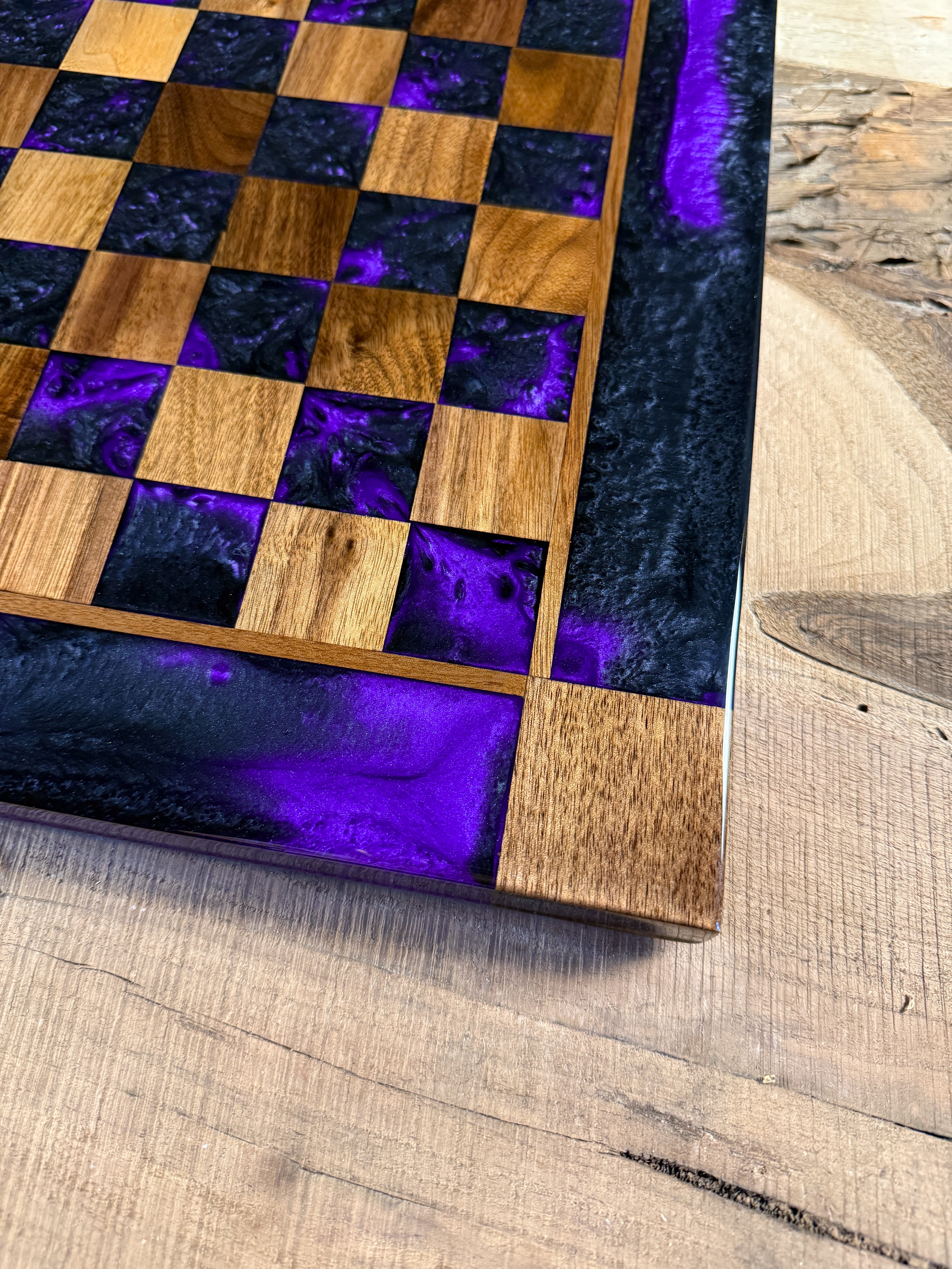 Black Onyx Purple Haze Walnut Chess Board (Chess Set Included)