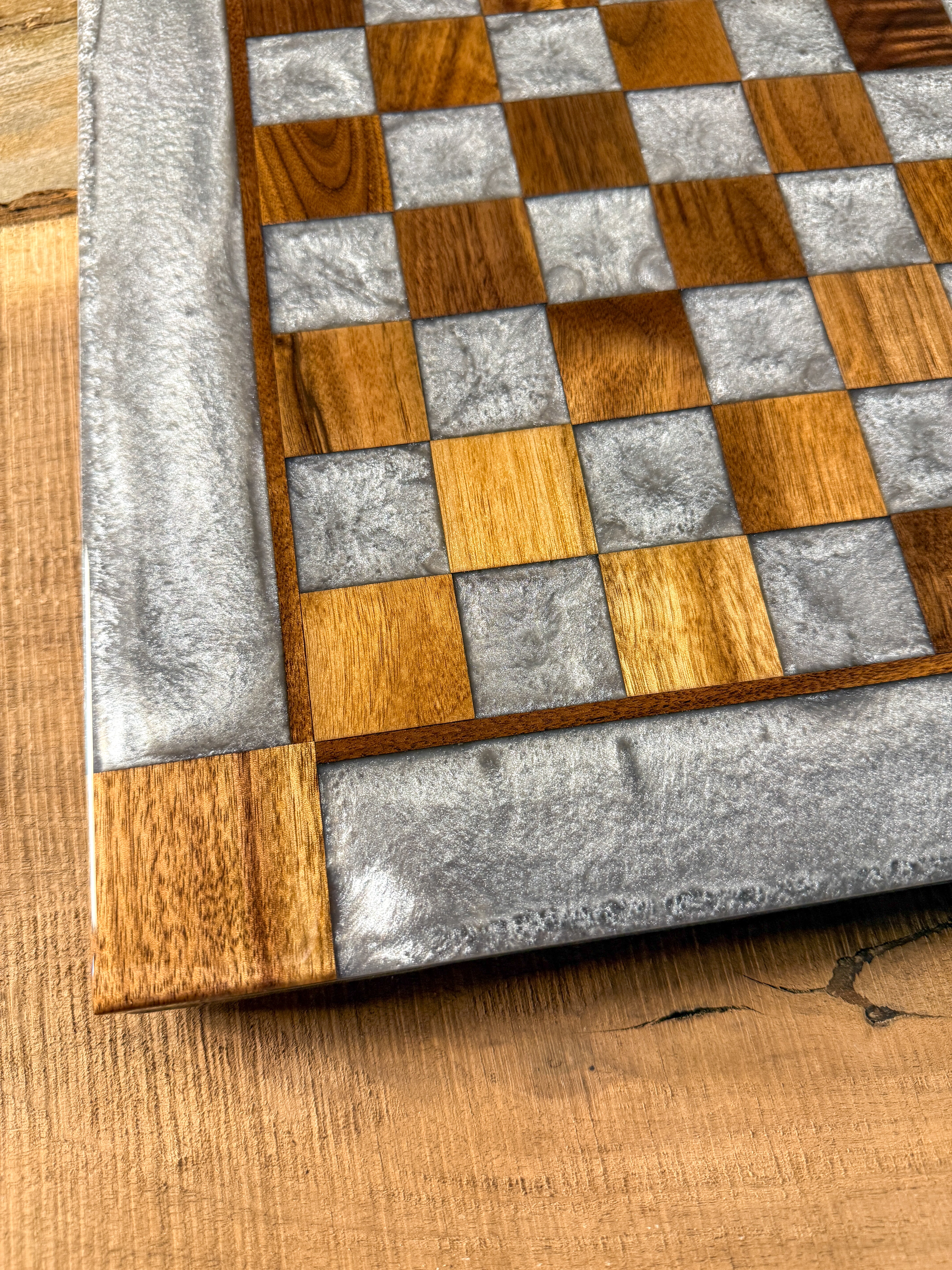 Silver Cloud Walnut Chess Board (Chess Set Included)