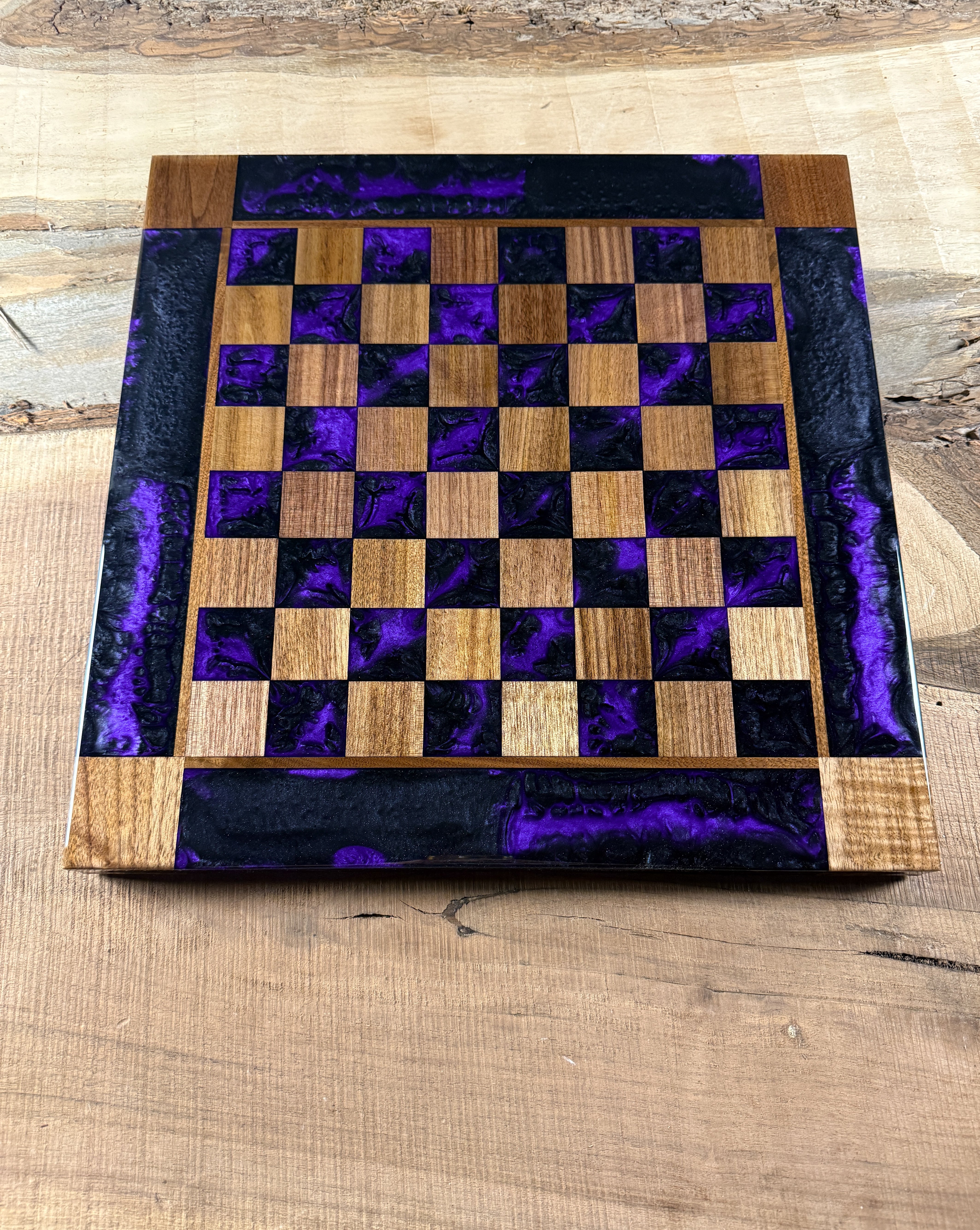 Black Onyx Purple Haze Walnut Chess Board (Chess Set Included)