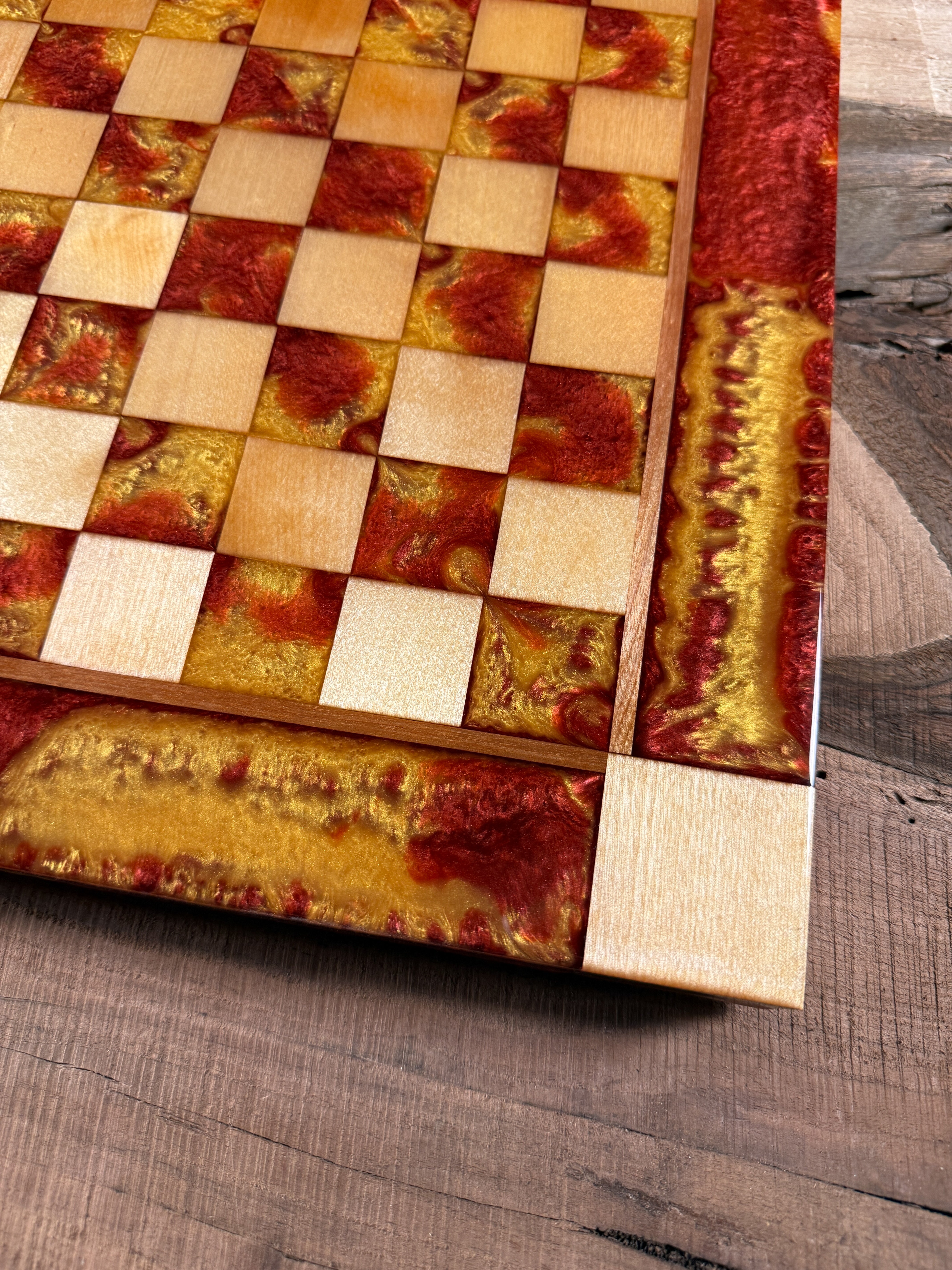 Golden Burgundy Maple Wood Chess/Checker Board
