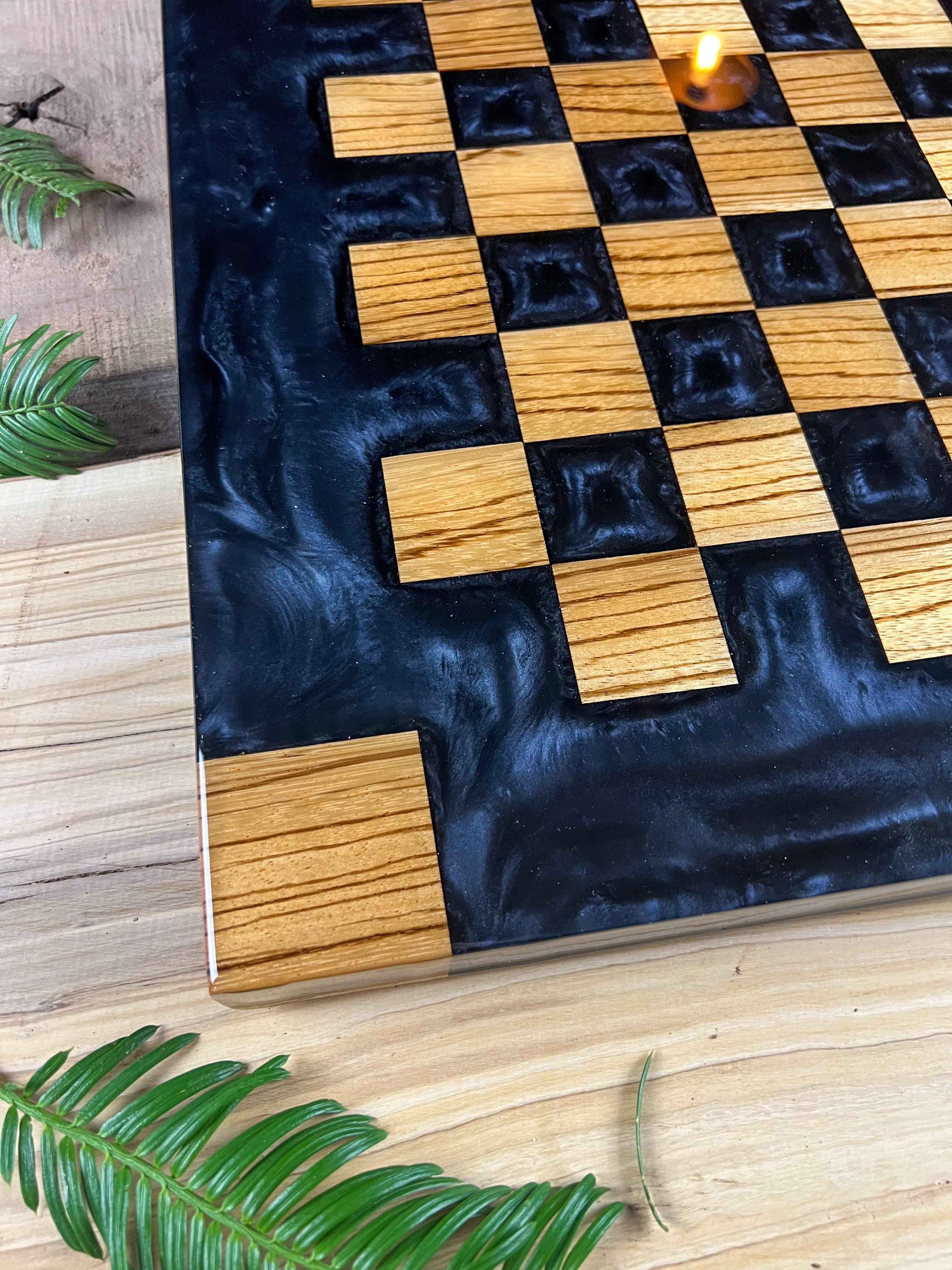 Exotic Zebra Wood Black Onyx Chess Board
