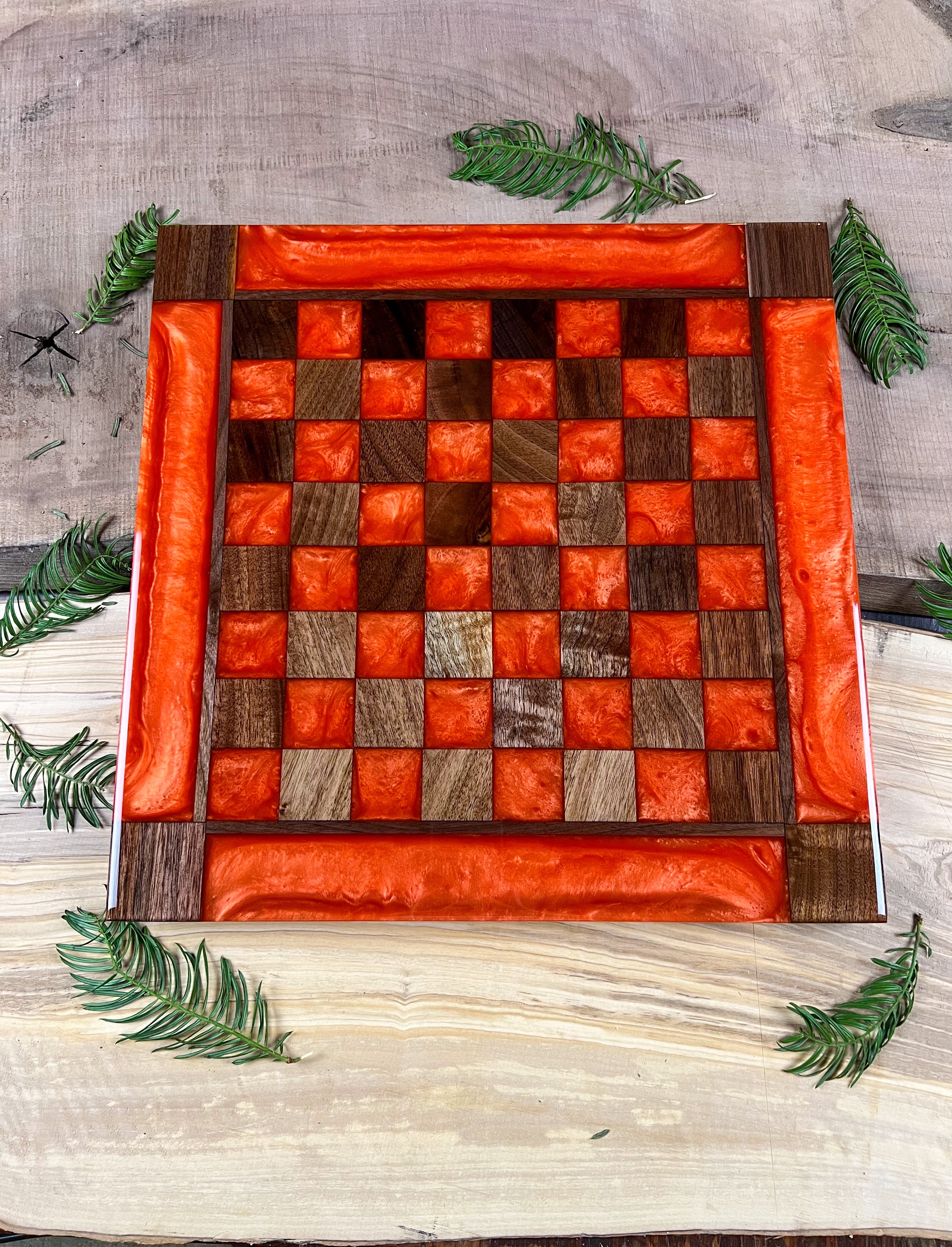 Vivid Orange Black Walnut Chess Board (With Border)