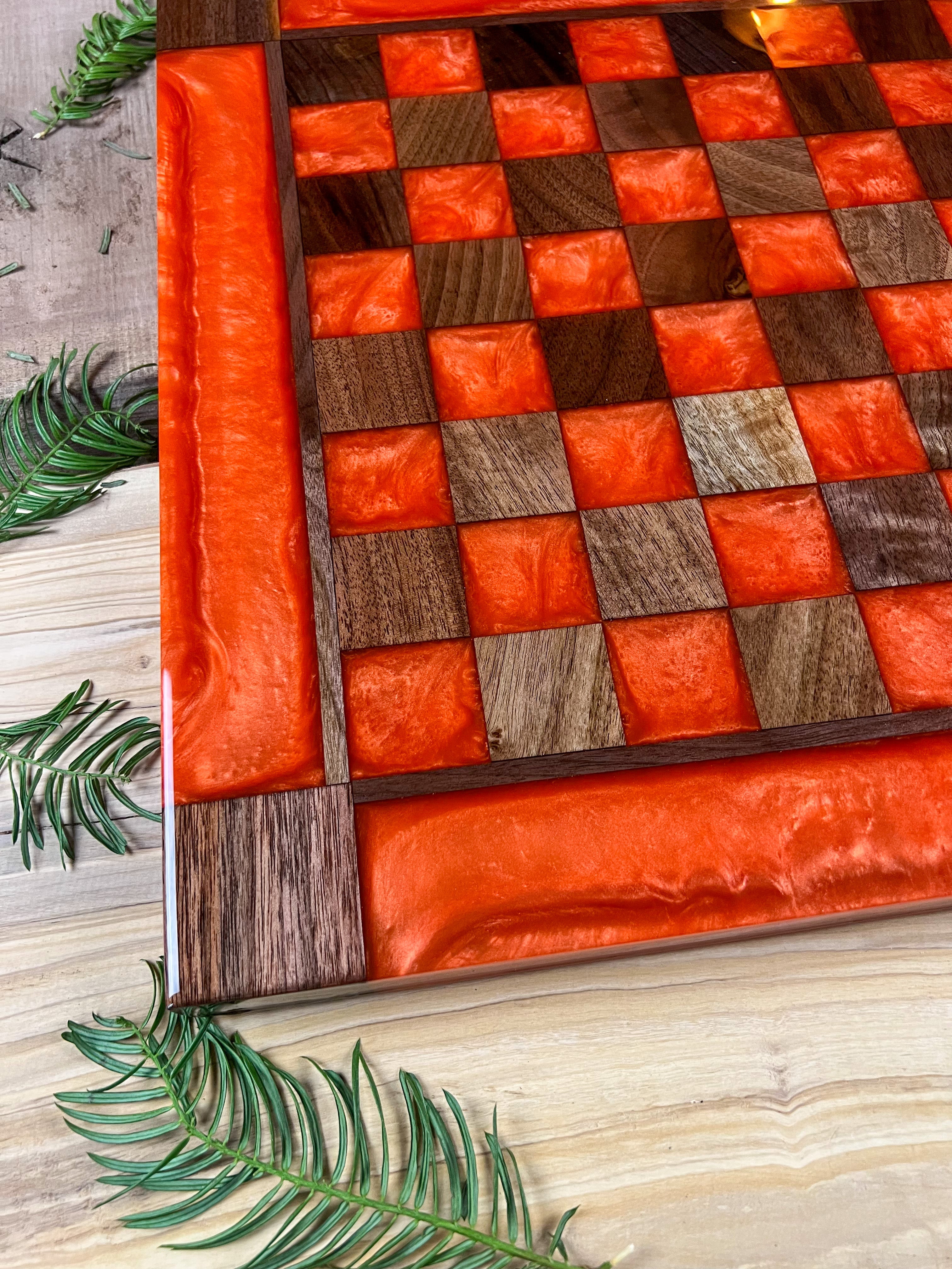 Vivid Orange Black Walnut Chess Board (With Border)