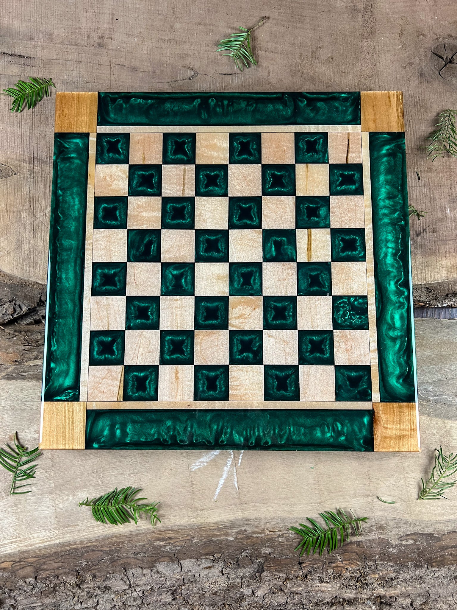 Emerald Green Maple Wood Chess Board (With Border)