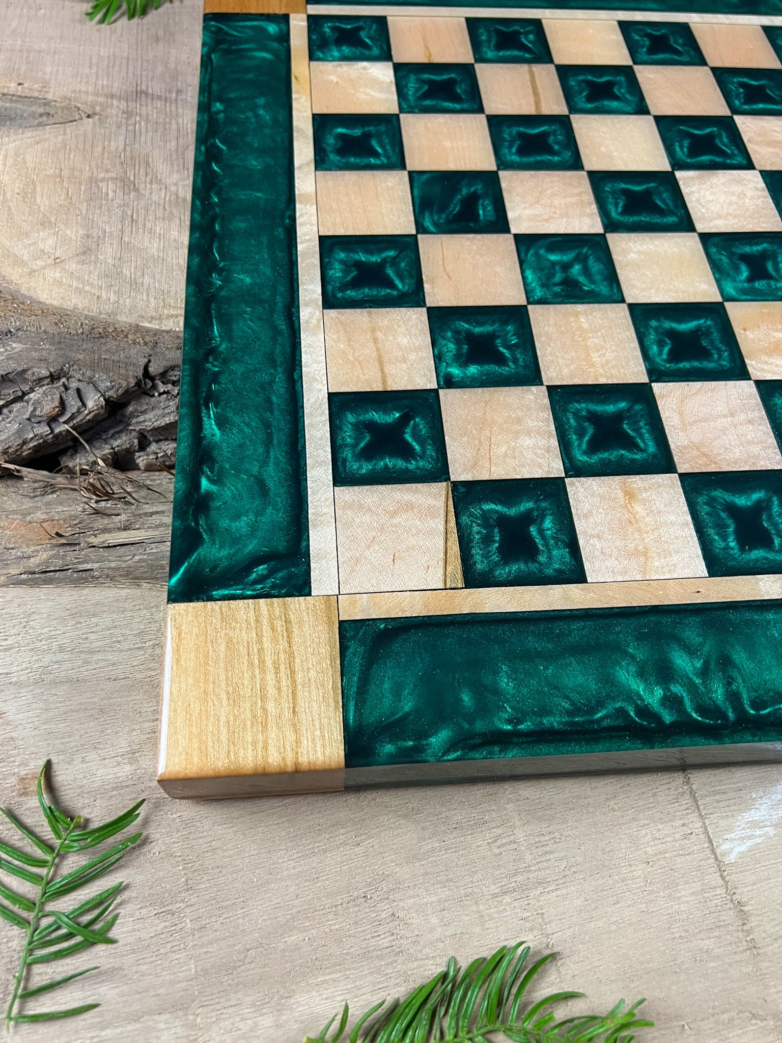 Emerald Green Maple Wood Chess Board (With Border)