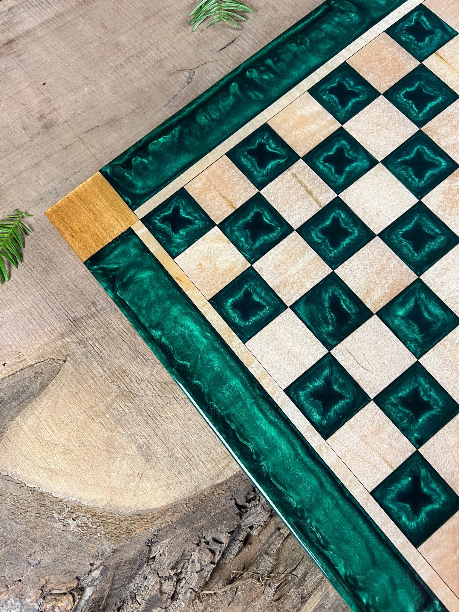 Emerald Green Maple Wood Chess Board (With Border)