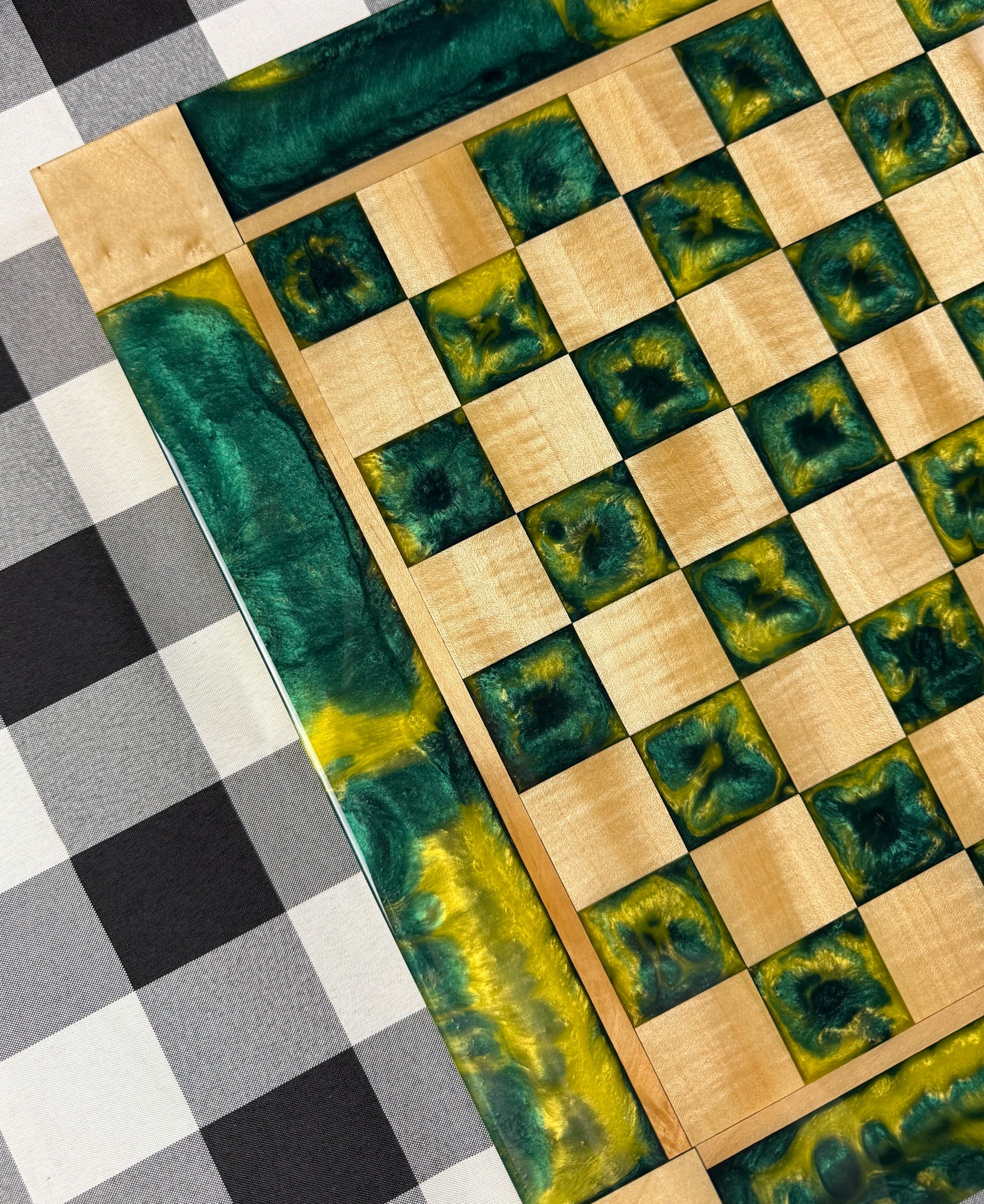 Vivid Golden Emerald Maple Wood Chess Board (Glass Chess Set Included)