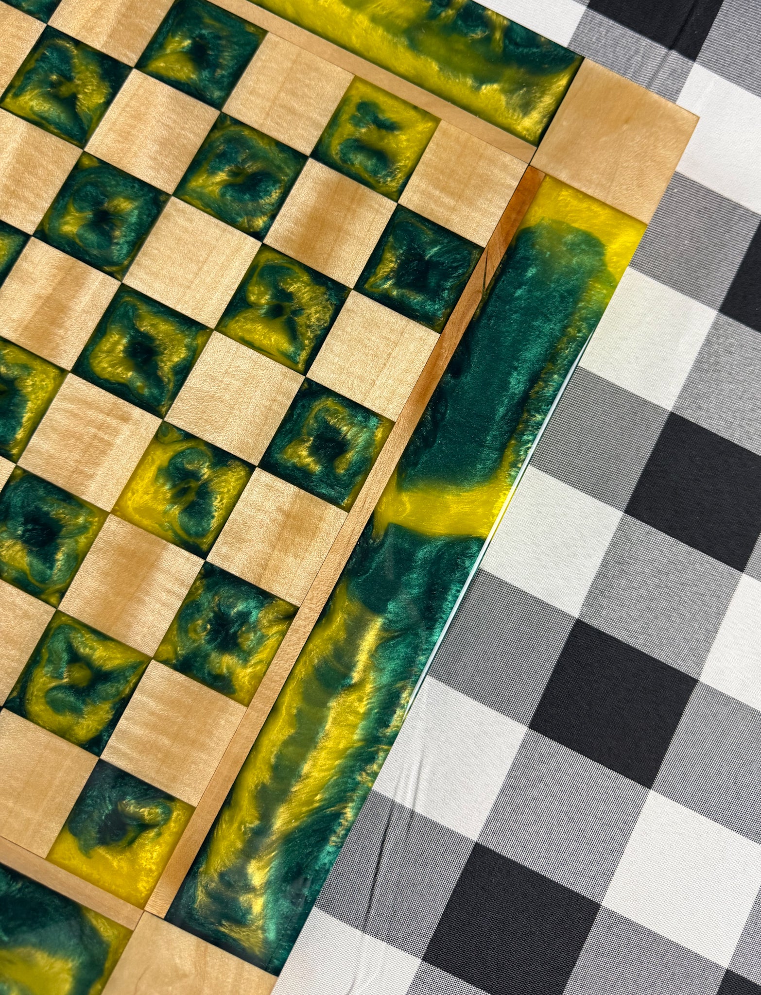 Vivid Golden Emerald Maple Wood Chess Board (Glass Chess Set Included)