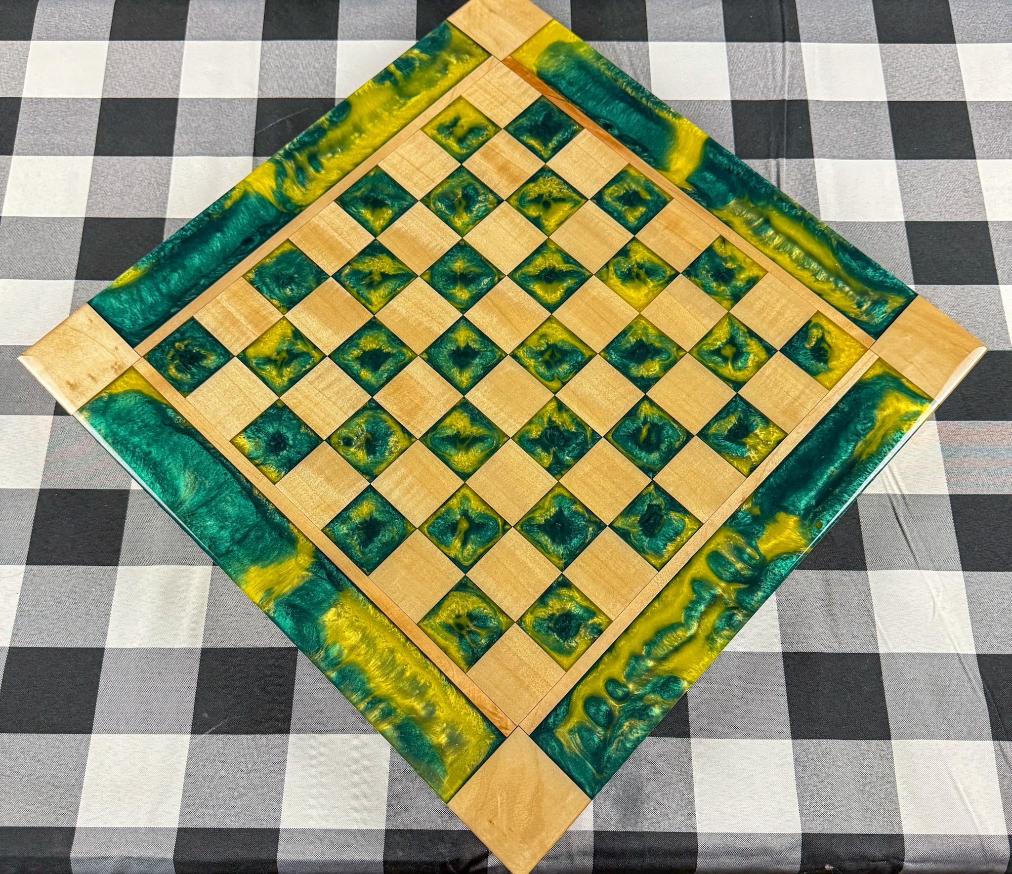 Vivid Golden Emerald Maple Wood Chess Board (Glass Chess Set Included)