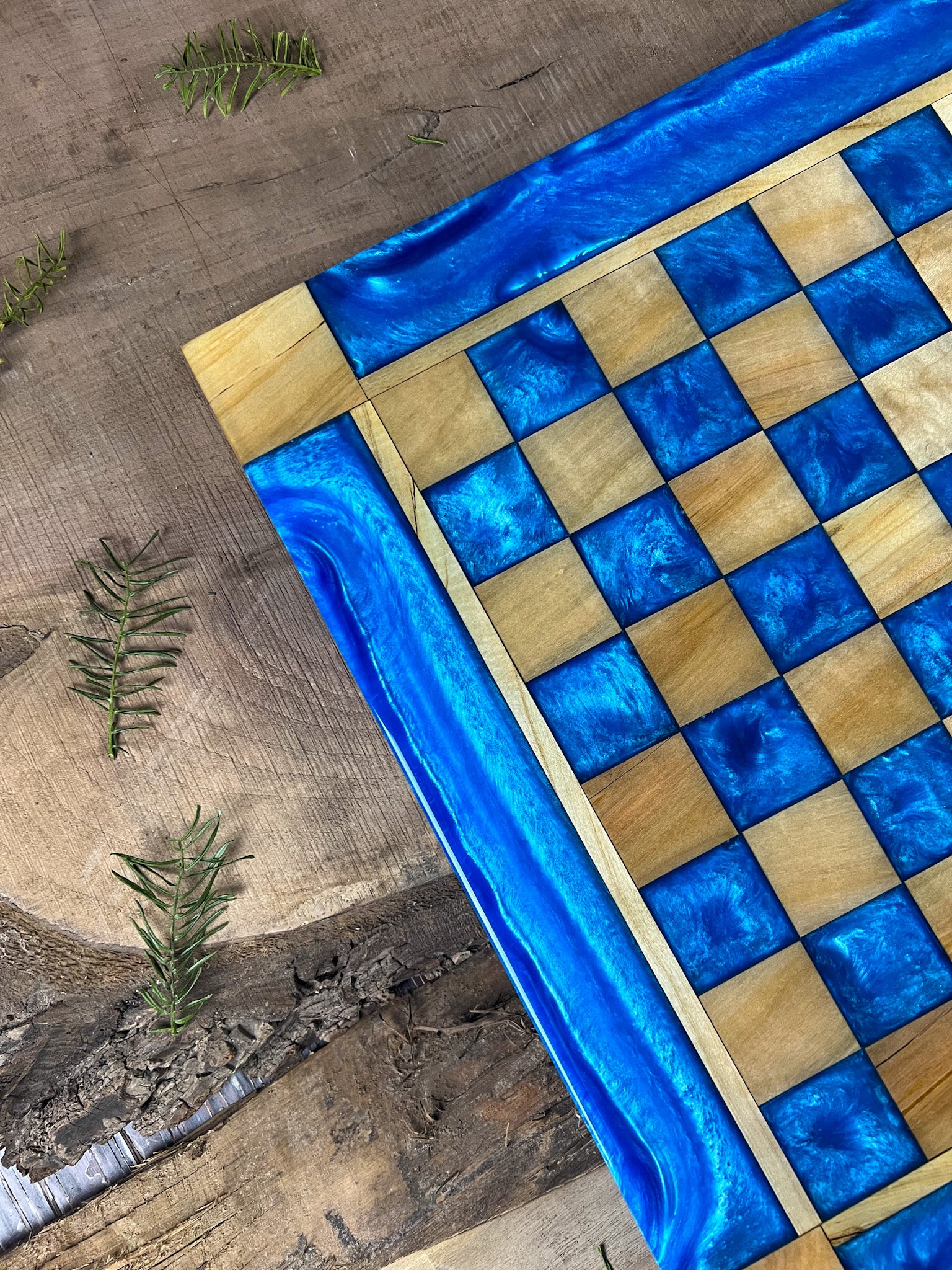 Caribbean Blue Maple Wood Chess Board (With Border)