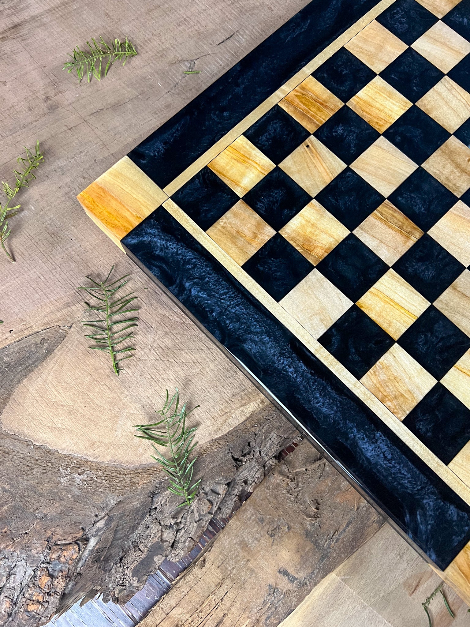 Black Onyx Maple Wood Chess Board (With Border)
