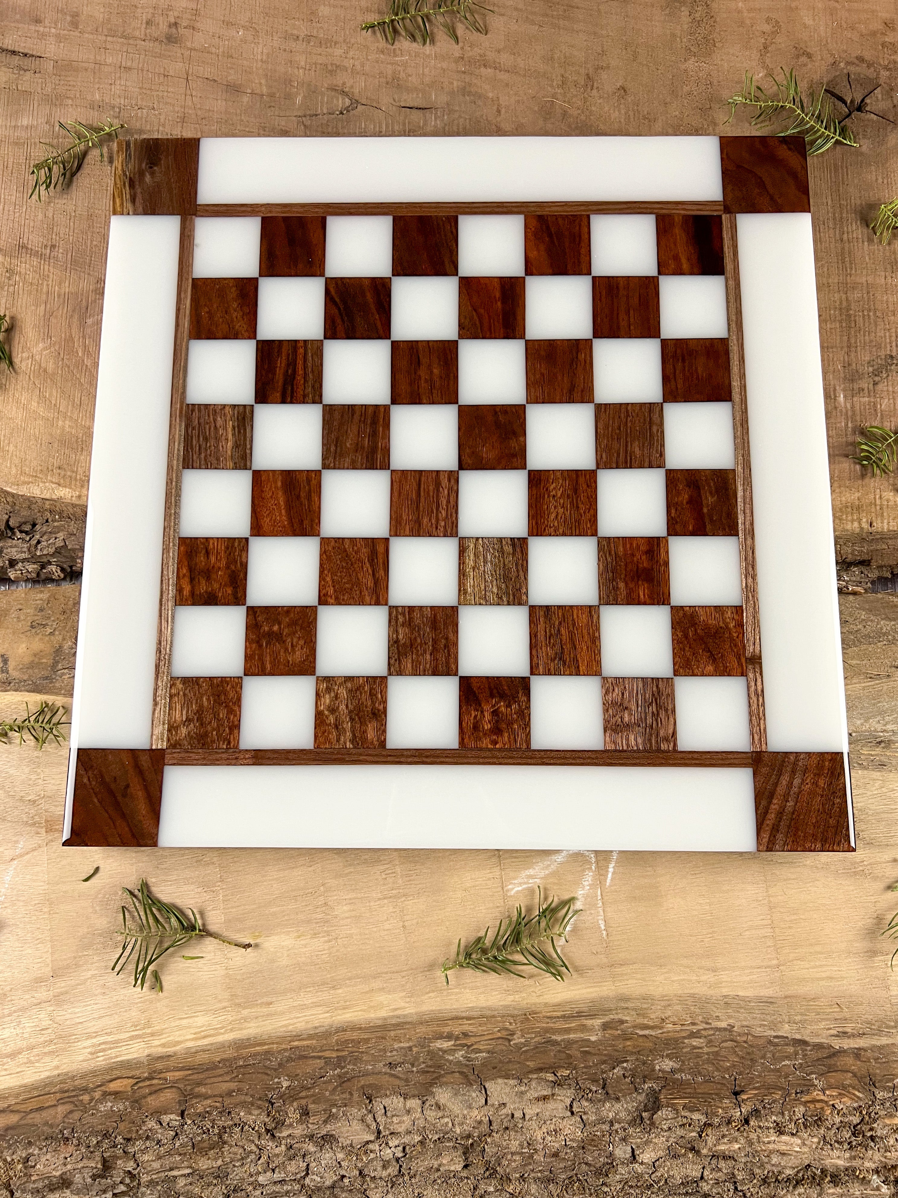Milky White Walnut Chess Board (With Border)