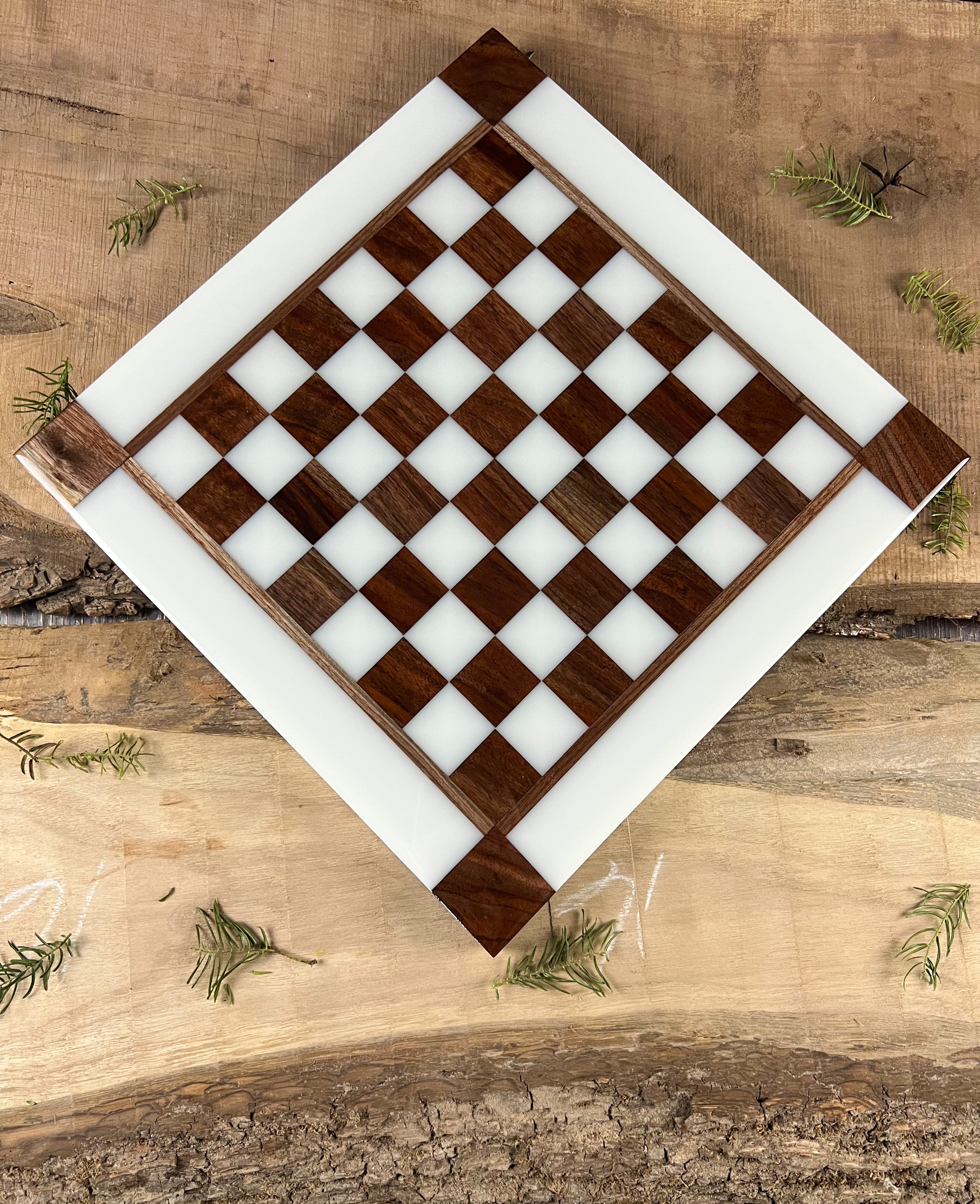Milky White Walnut Chess Board (With Border)
