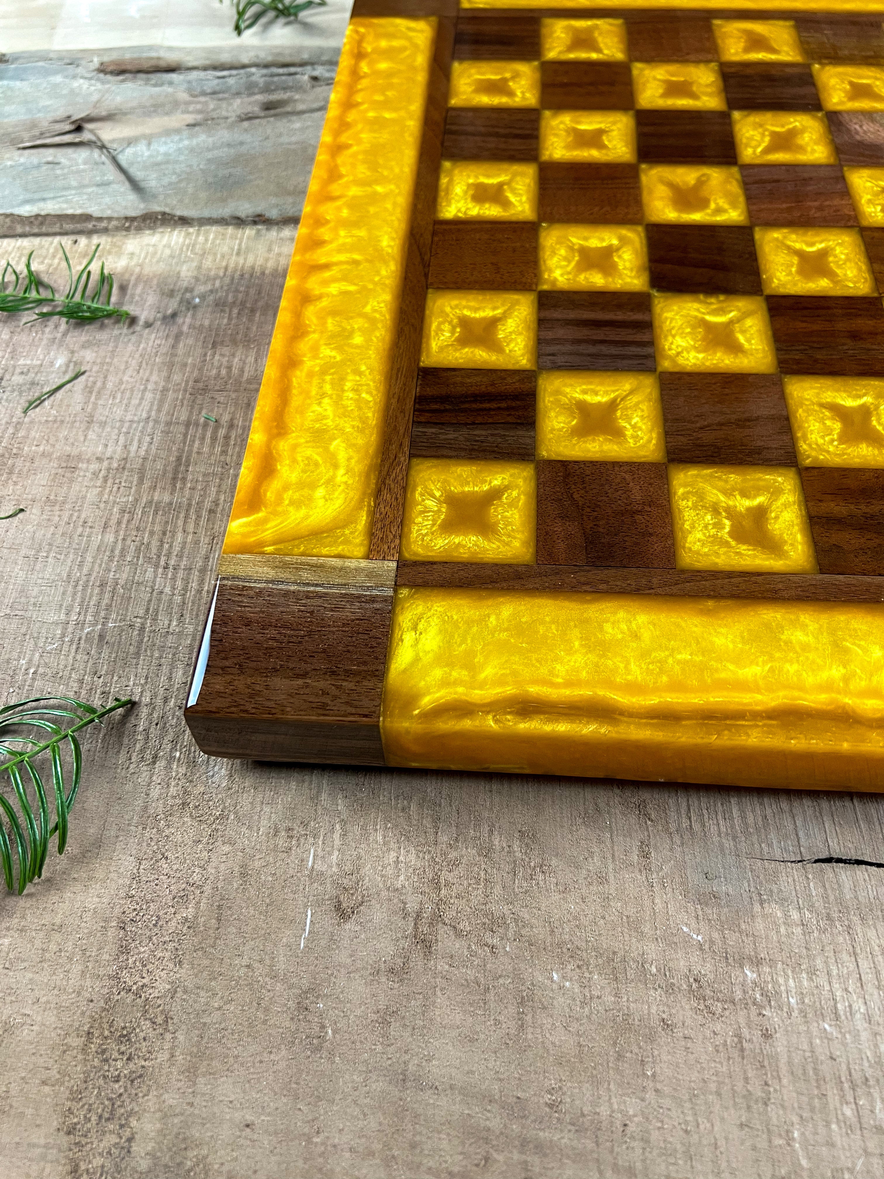 Gold Cloud Black Walnut Chess Board (With Border)