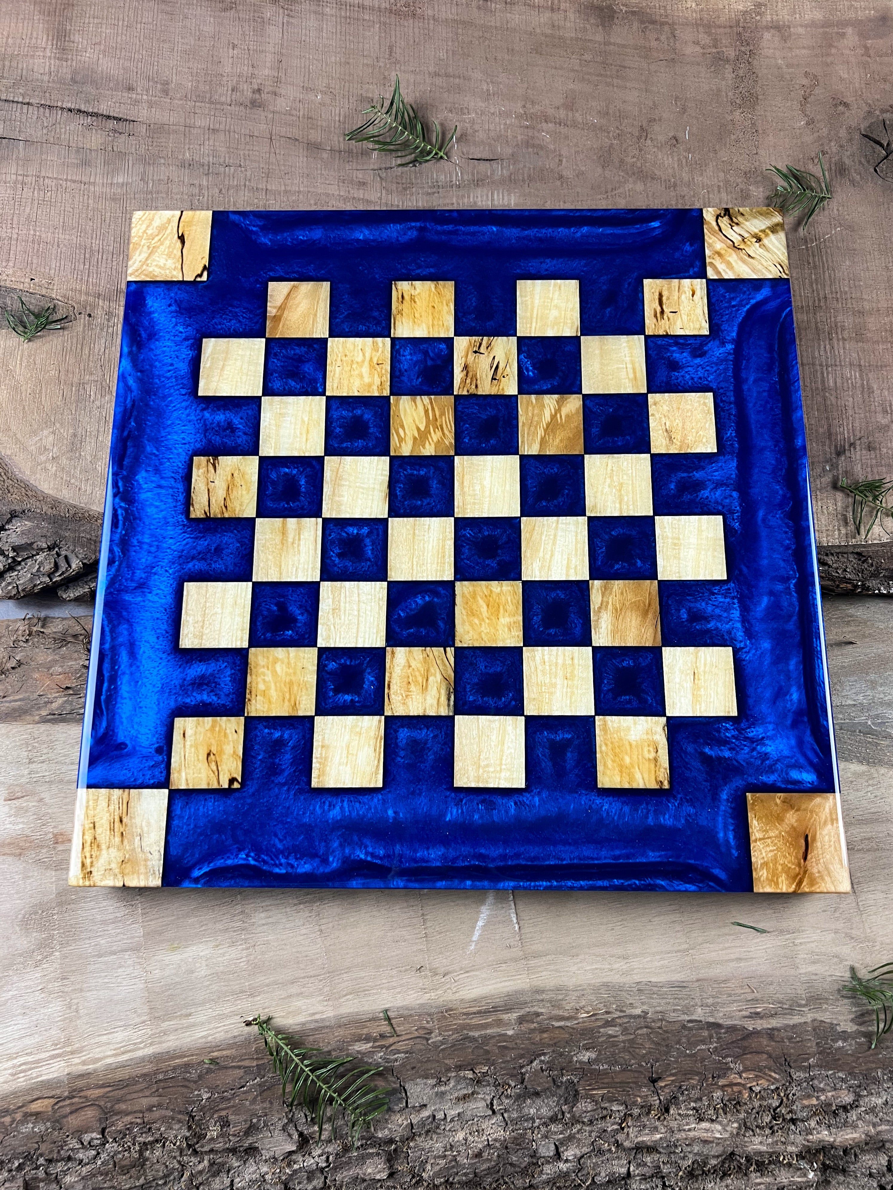 Deep Blue Maple Wood Chess Board