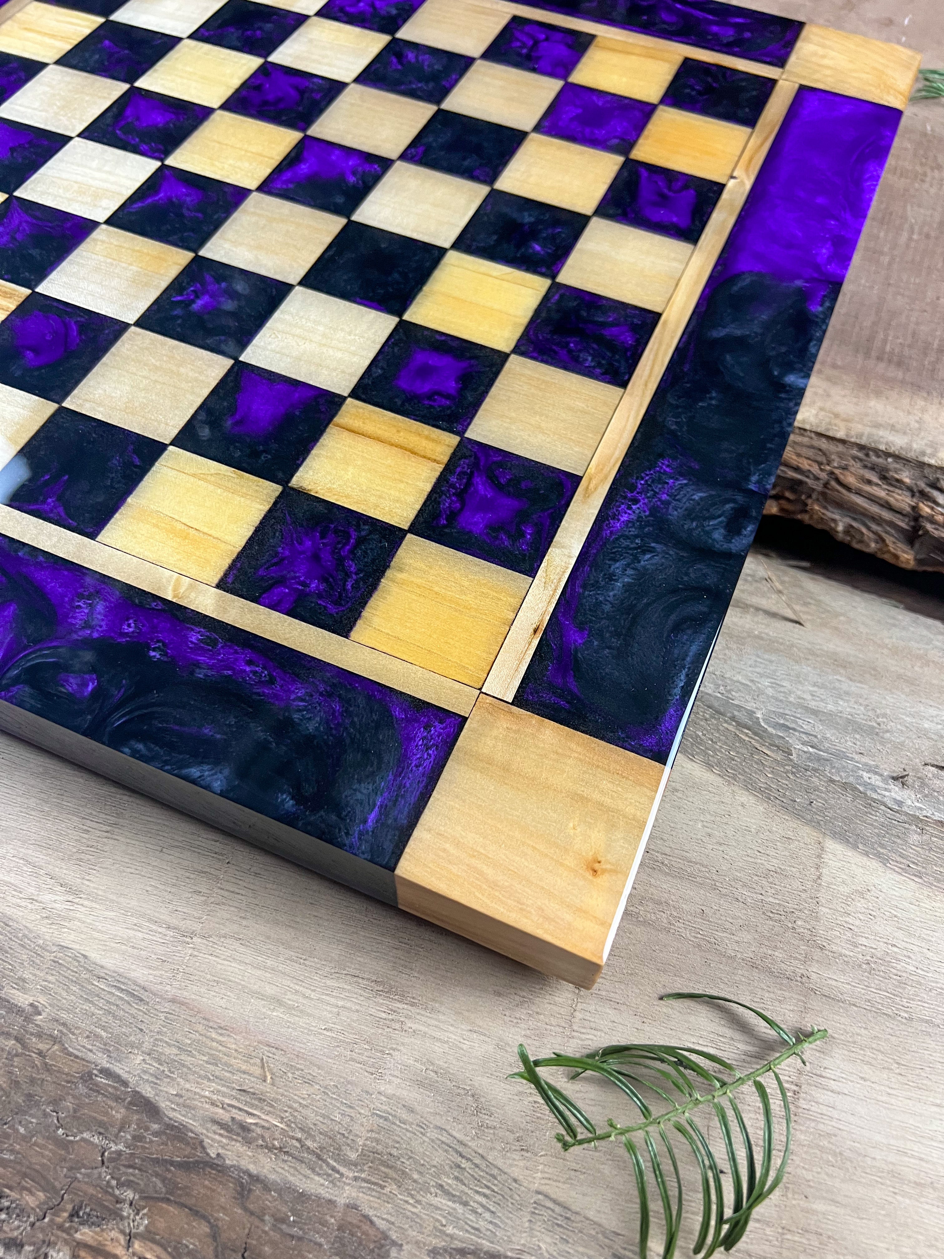 Black Onyx Purple Haze Maple Wood Chess Board (With Border)