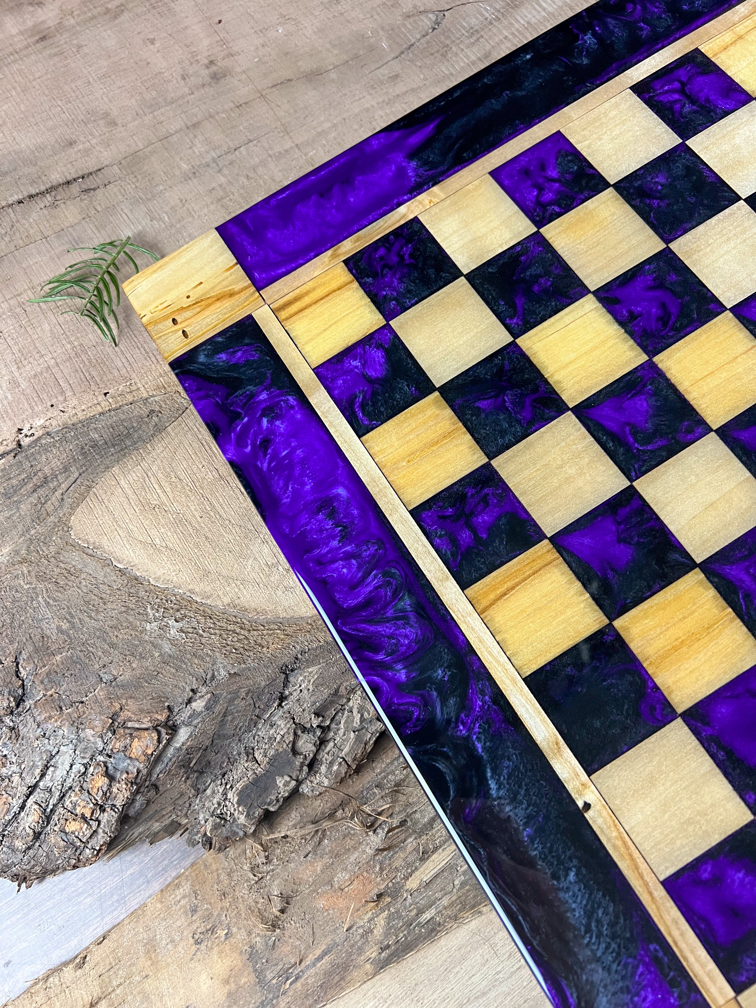 Black Onyx Purple Haze Maple Wood Chess Board (With Border)
