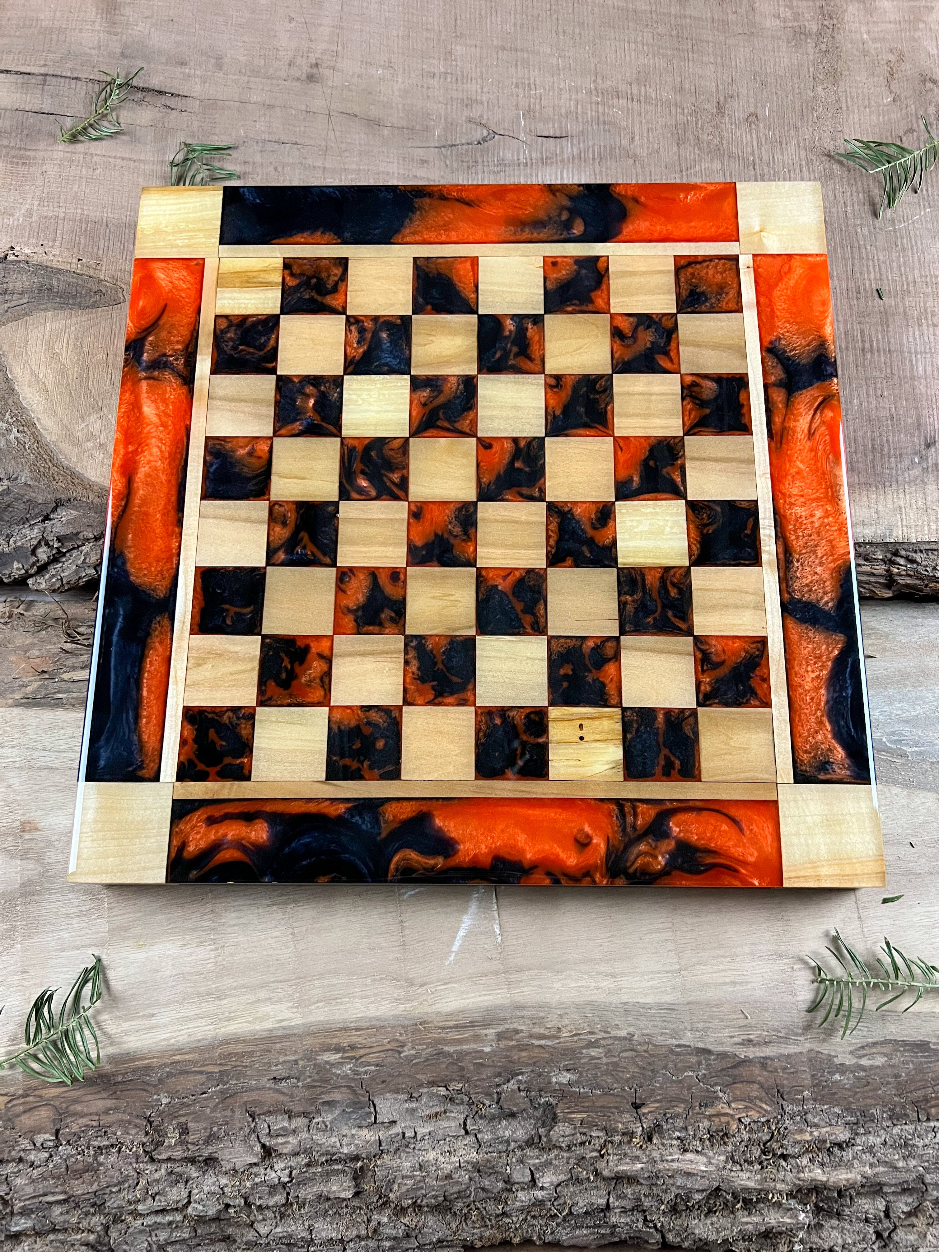 Black Onyx Orange Maple Wood Chess Board (With Border)