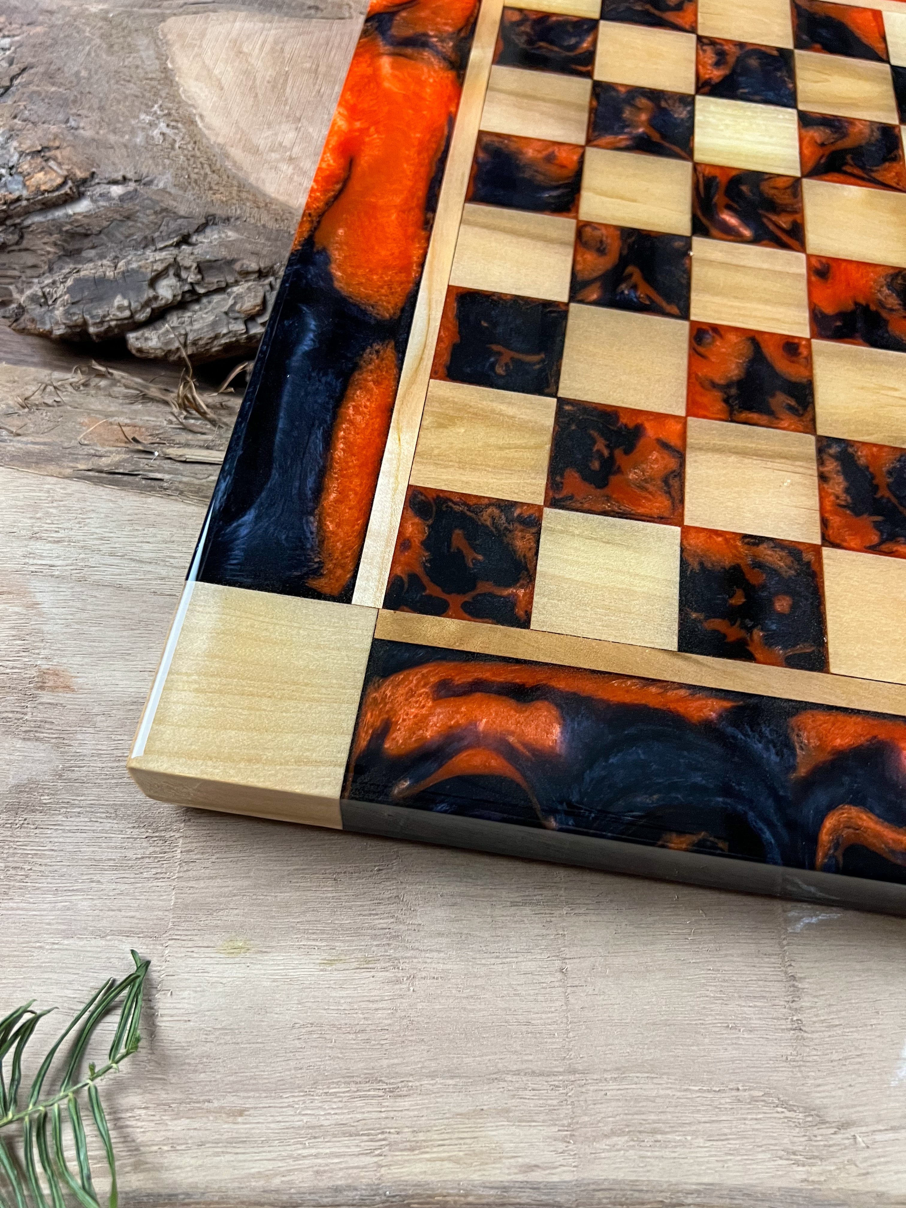 Black Onyx Orange Maple Wood Chess Board (With Border)