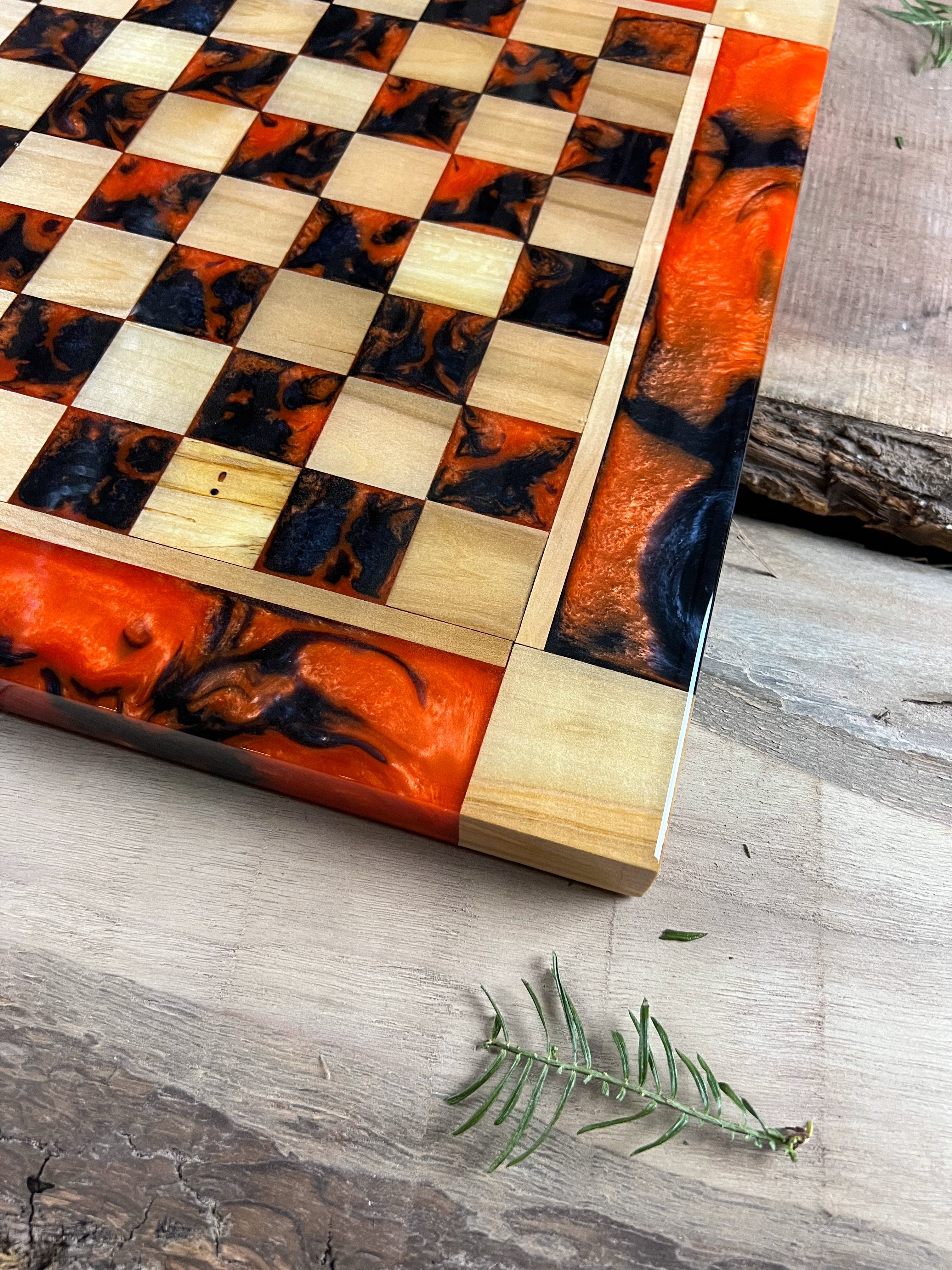 Black Onyx Orange Maple Wood Chess Board (With Border)