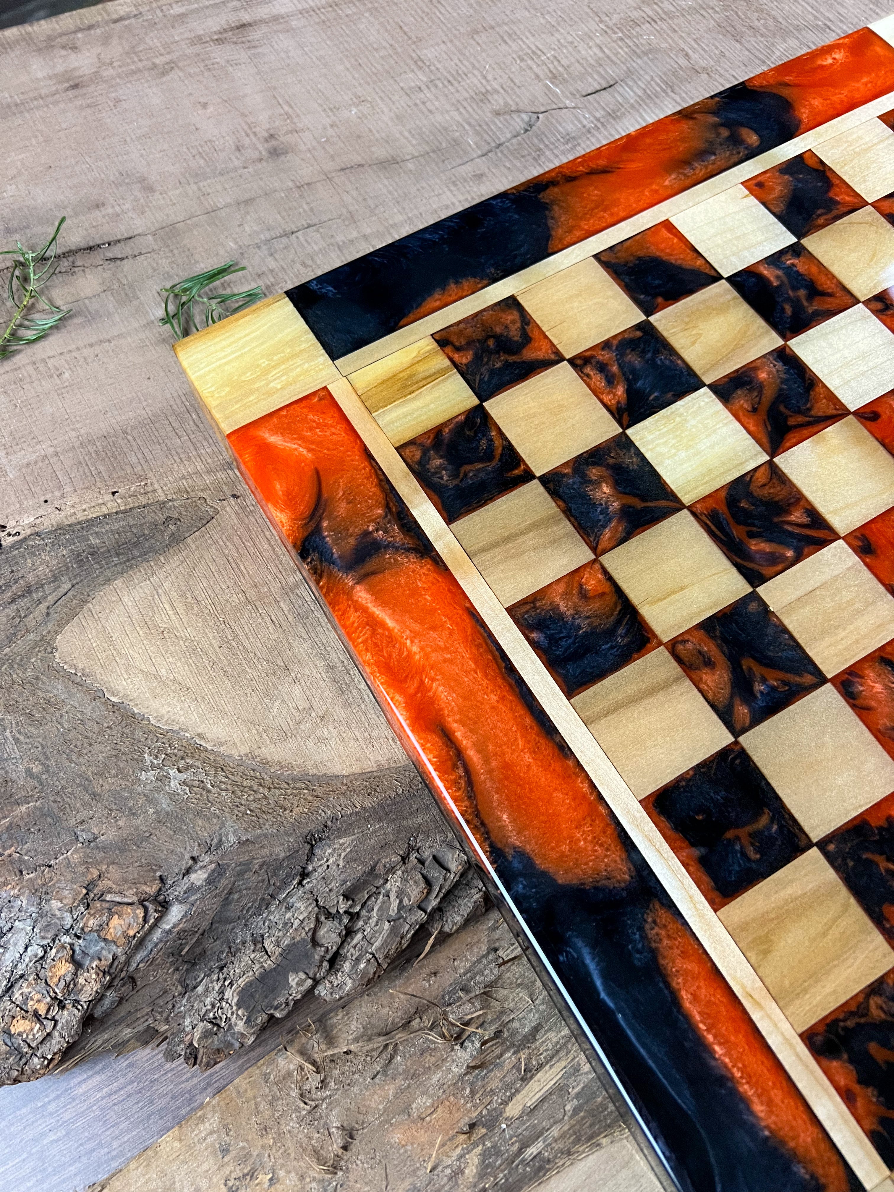 Black Onyx Orange Maple Wood Chess Board (With Border)