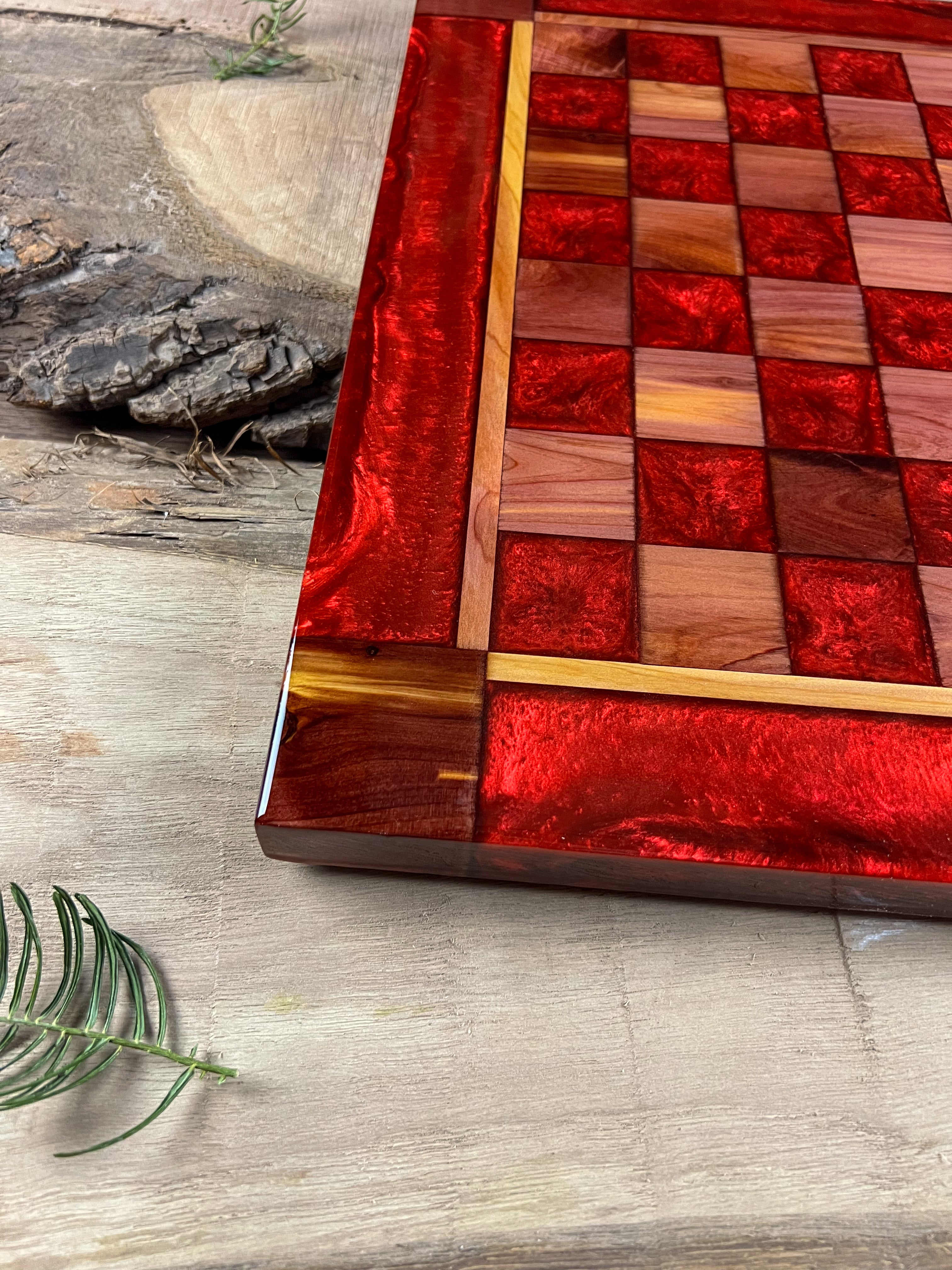 Red Lava Cedar Chess Board (With Border)