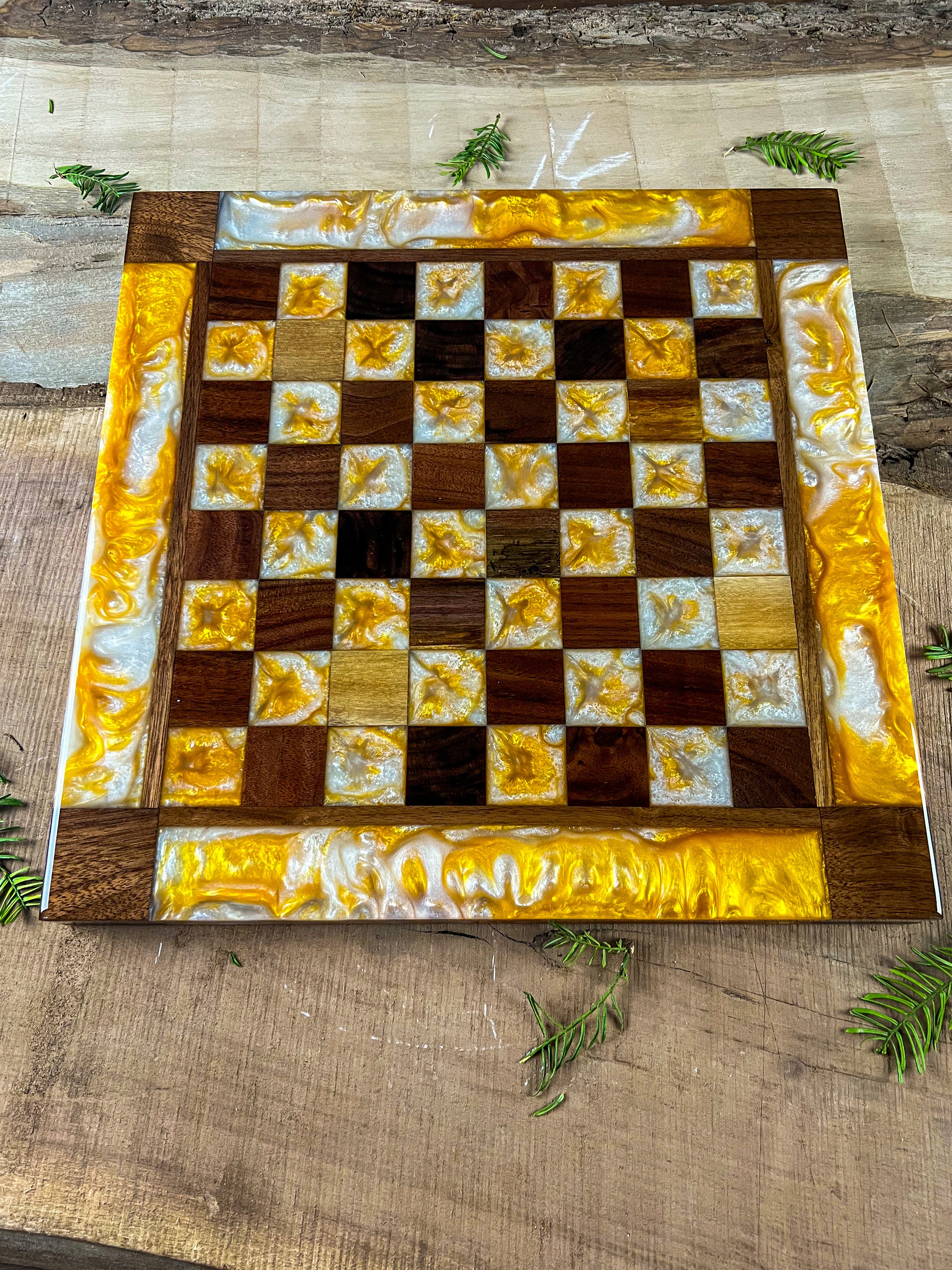 Golden Pearl Black Walnut Chess Board (With Border)