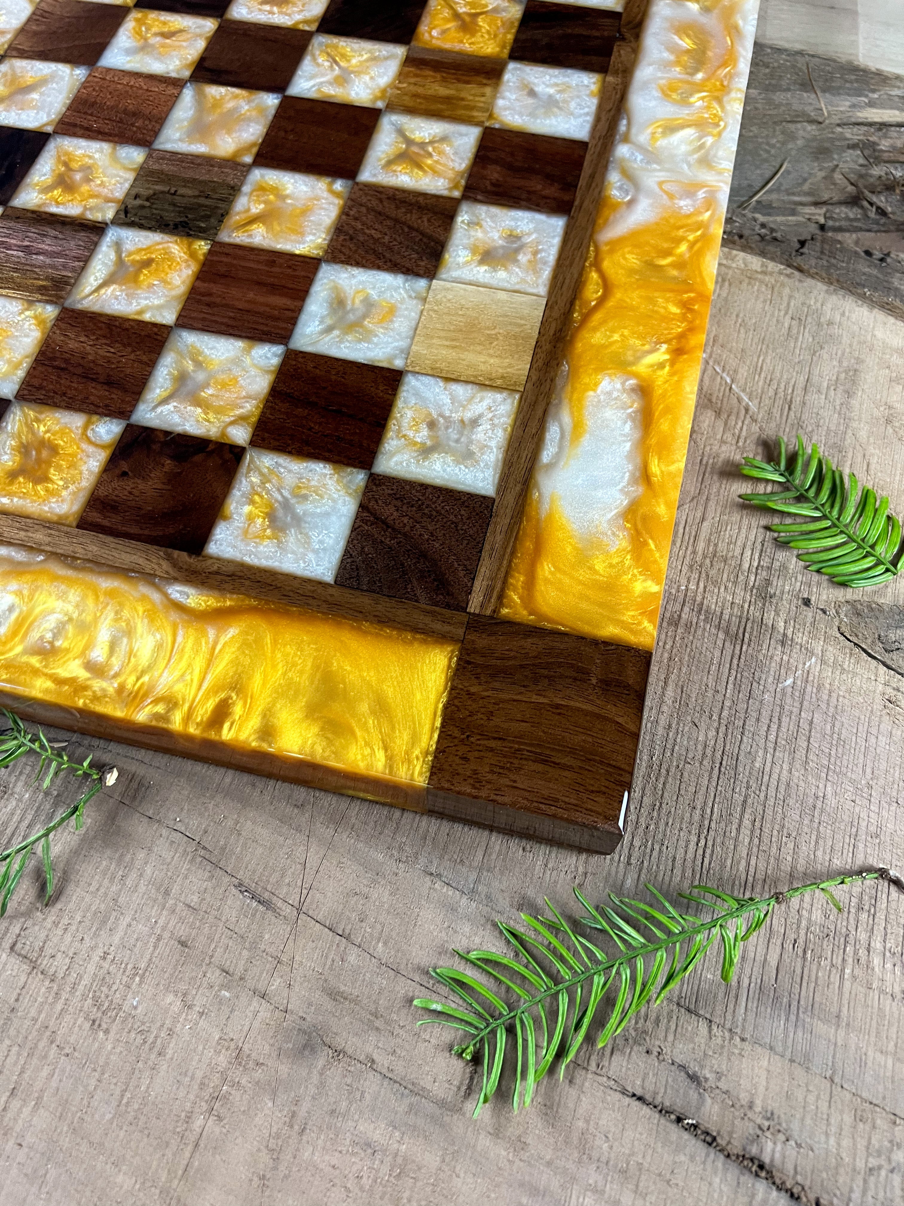 Golden Pearl Black Walnut Chess Board (With Border)