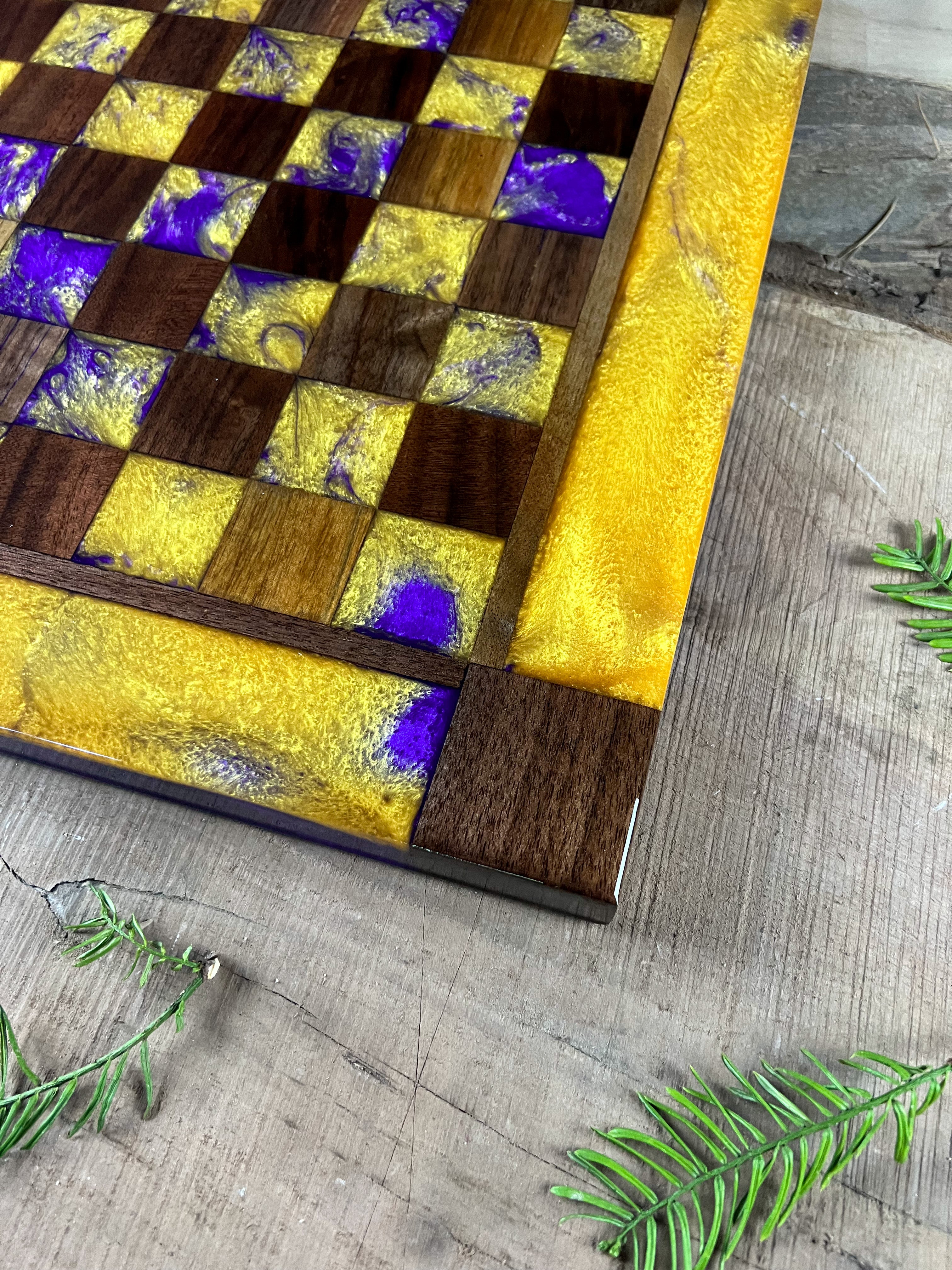 Golden Purple Haze Walnut Chess Board (With Border)