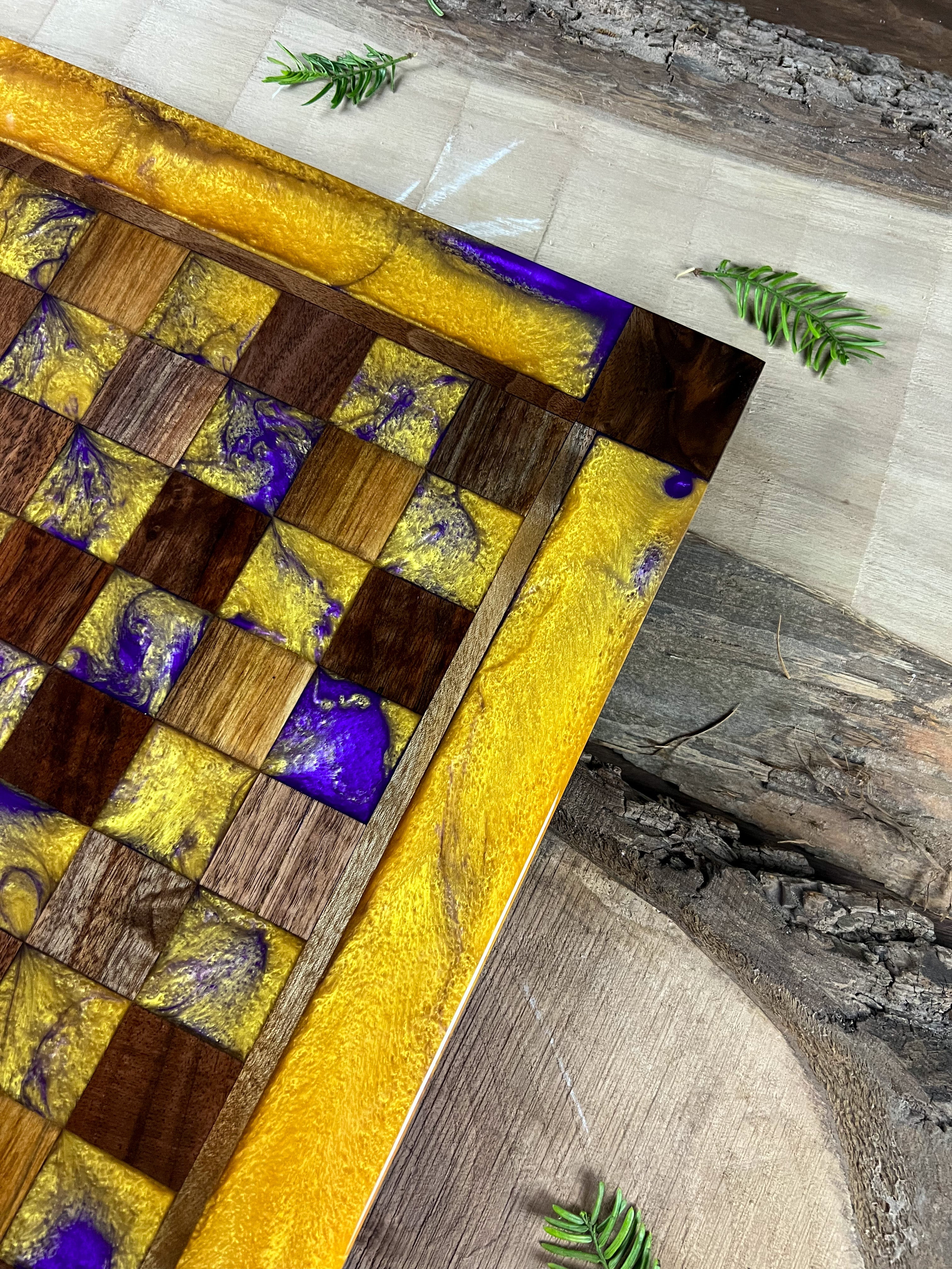 Golden Purple Haze Walnut Chess Board (With Border)