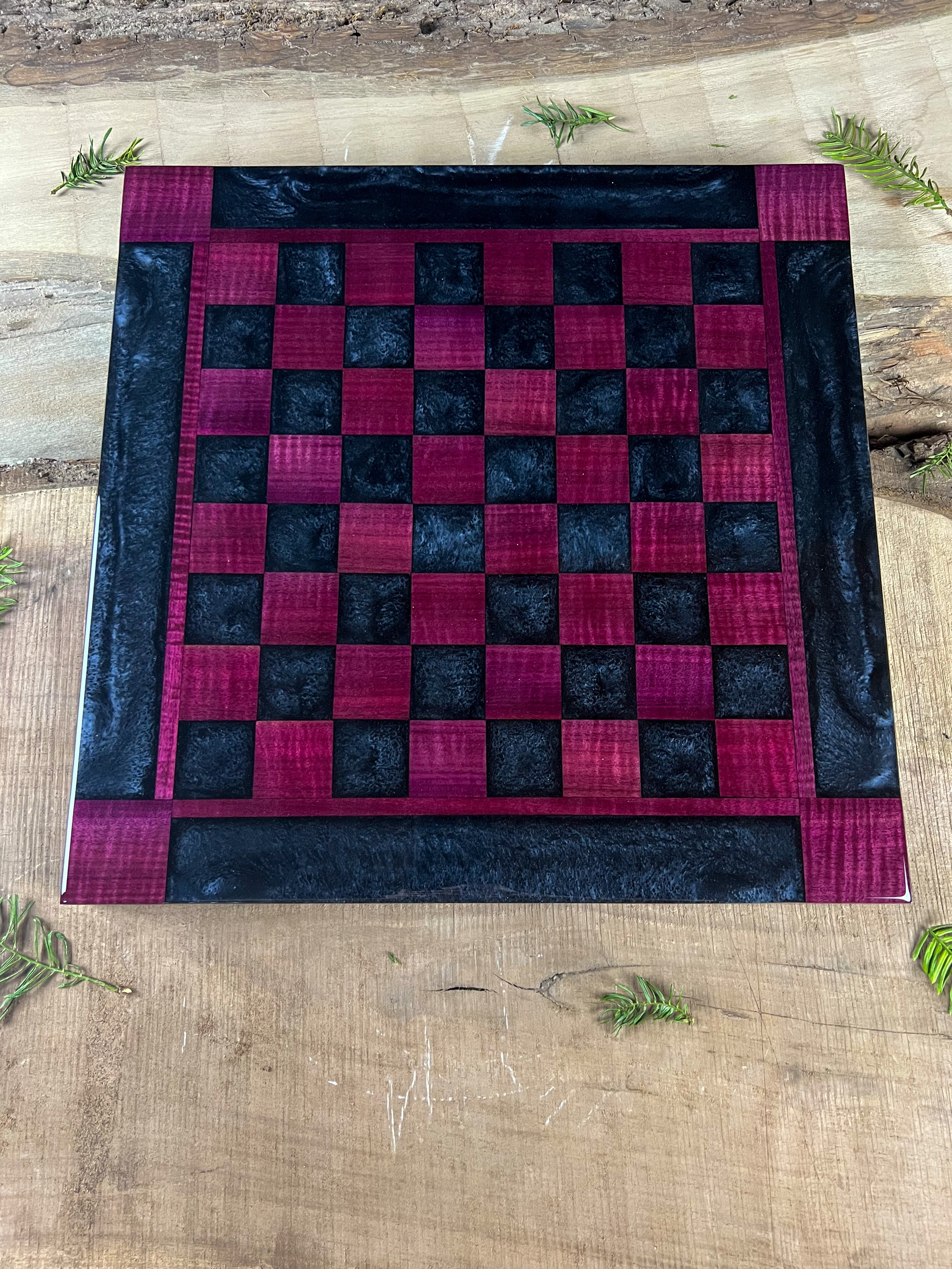 Exotic Purple Heart Black Onyx Chess Board (With Border)