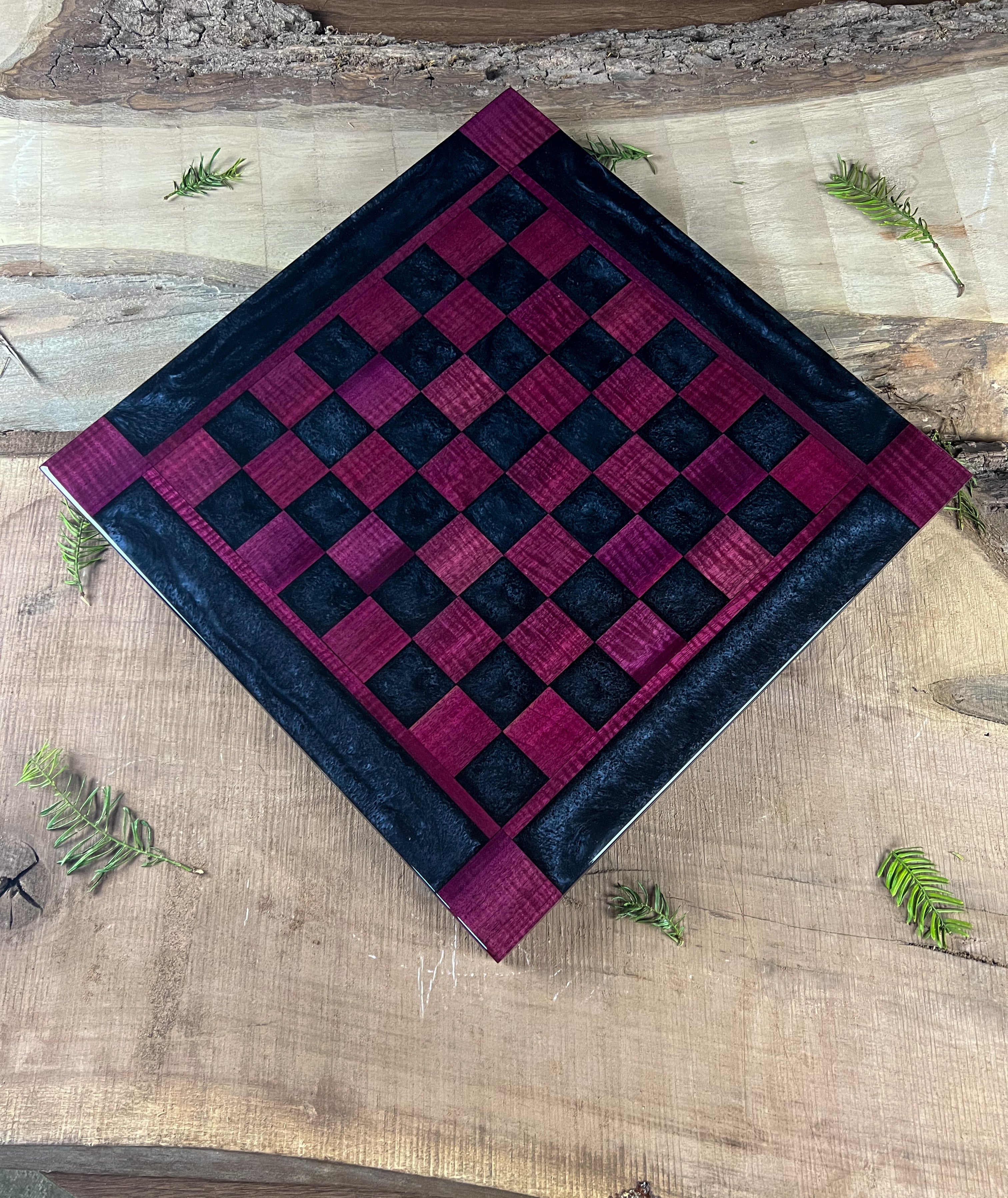 Exotic Purple Heart Black Onyx Chess Board (With Border)