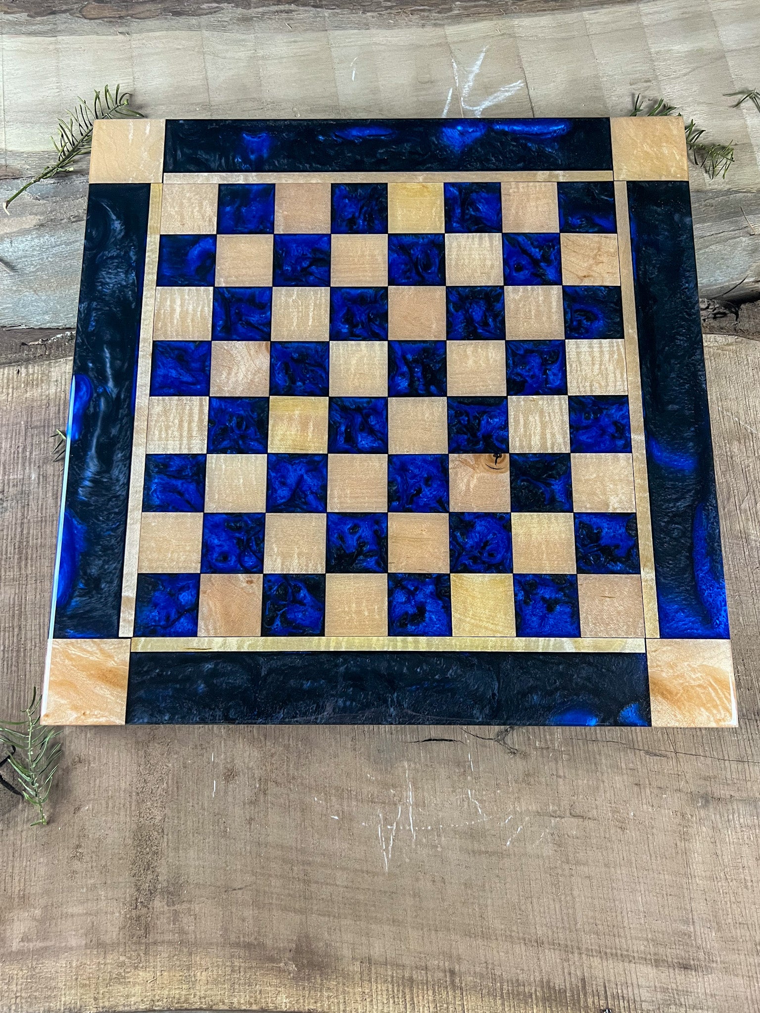 Black Onyx Deep Blue Maple Wood Chess Board (With Border)
